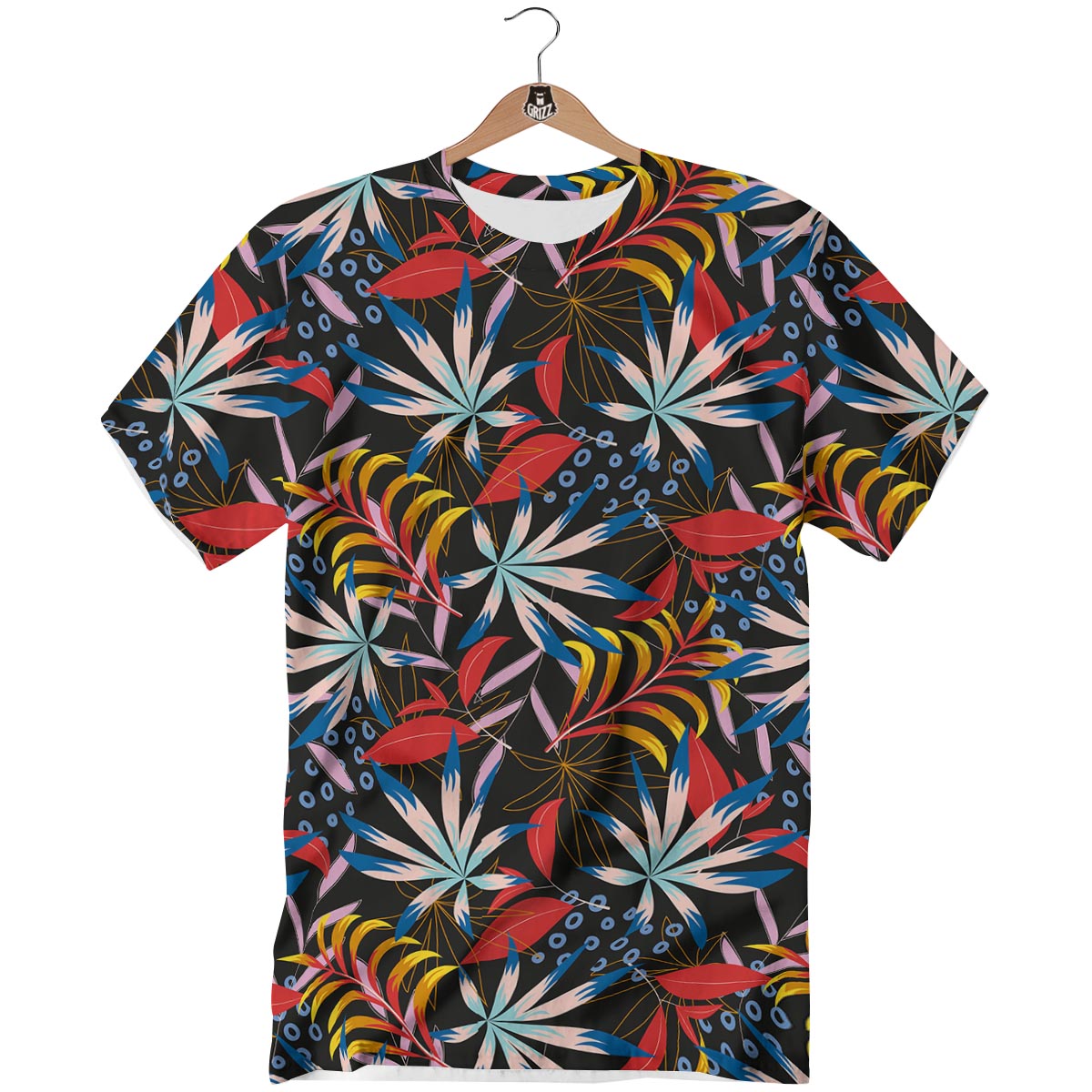 Tropical Floral Retro Hawaiian Print Pattern T-Shirt-grizzshop