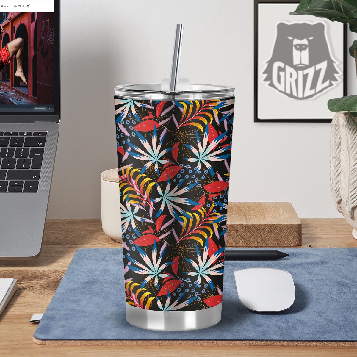 Tropical Floral Retro Hawaiian Print Pattern Tumbler-grizzshop