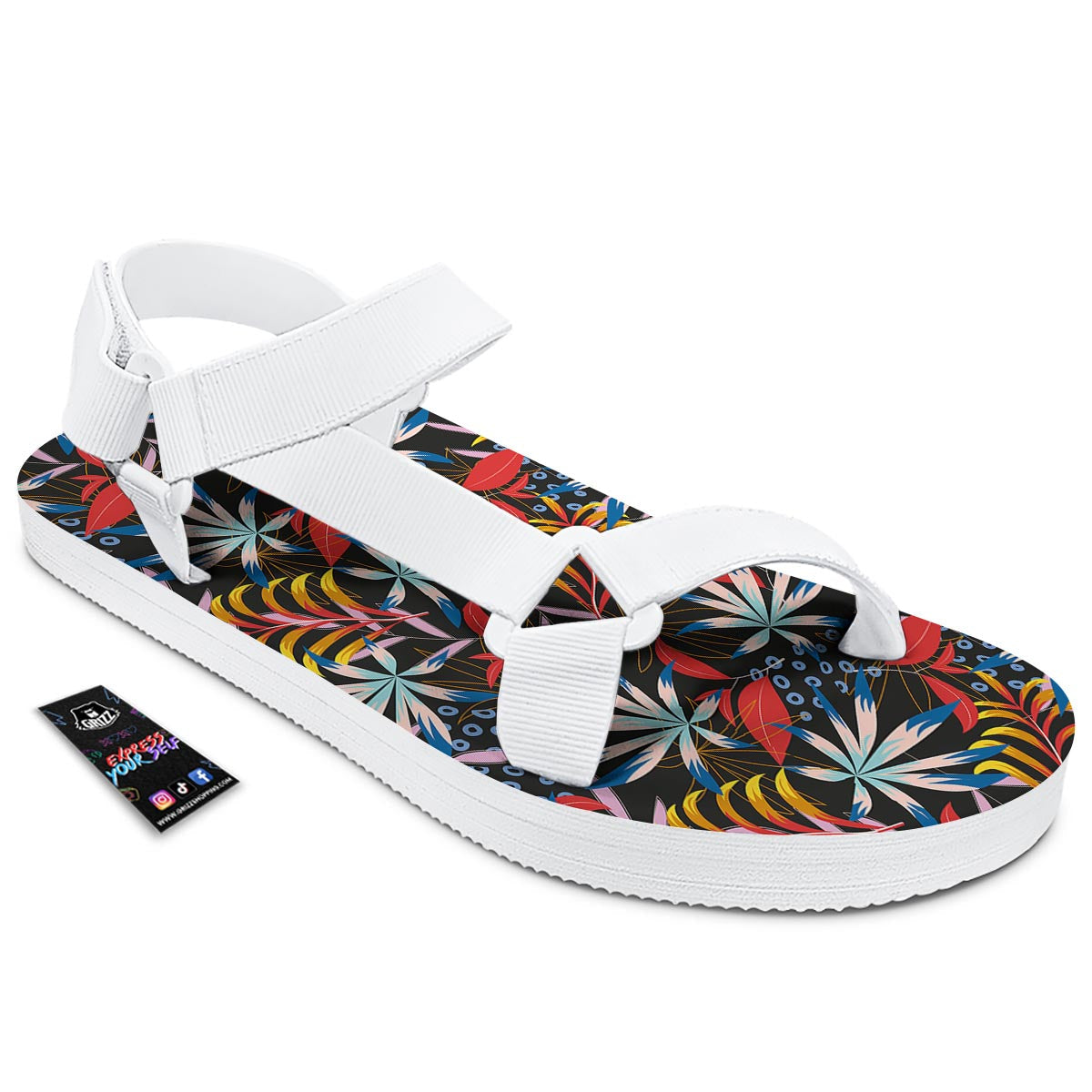 Tropical Floral Retro Hawaiian Print Pattern White Open Toe Sandals-grizzshop