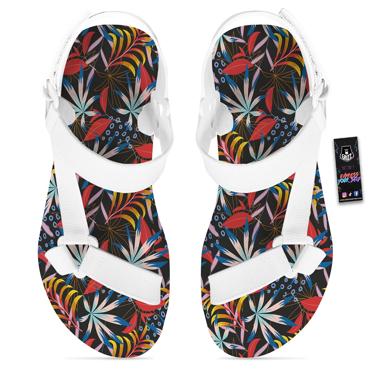 Tropical Floral Retro Hawaiian Print Pattern White Open Toe Sandals-grizzshop