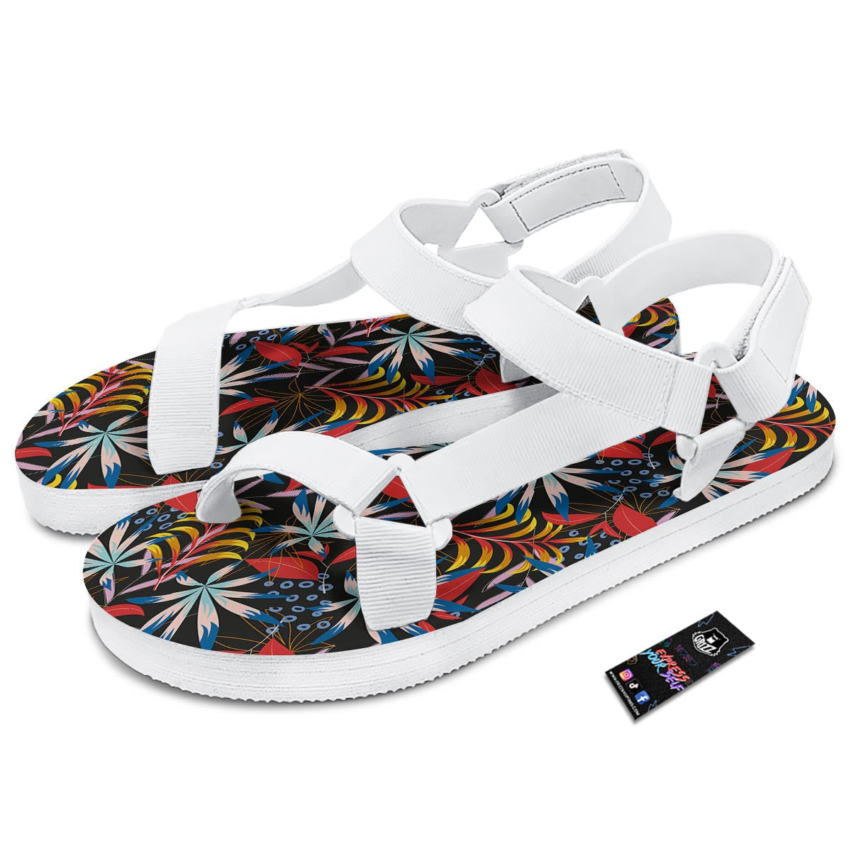 Tropical Floral Retro Hawaiian Print Pattern White Open Toe Sandals-grizzshop