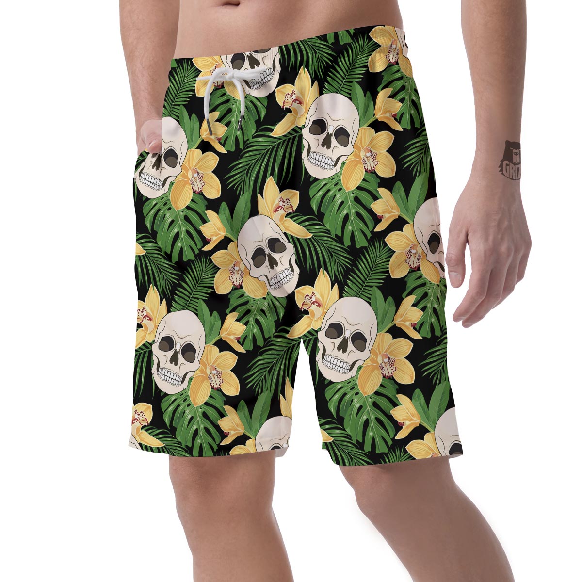 Tropical Floral Skull Men's Shorts-grizzshop