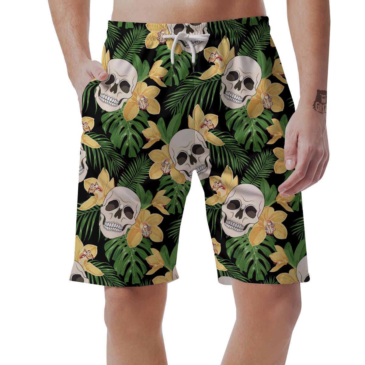 Tropical Floral Skull Men's Shorts-grizzshop