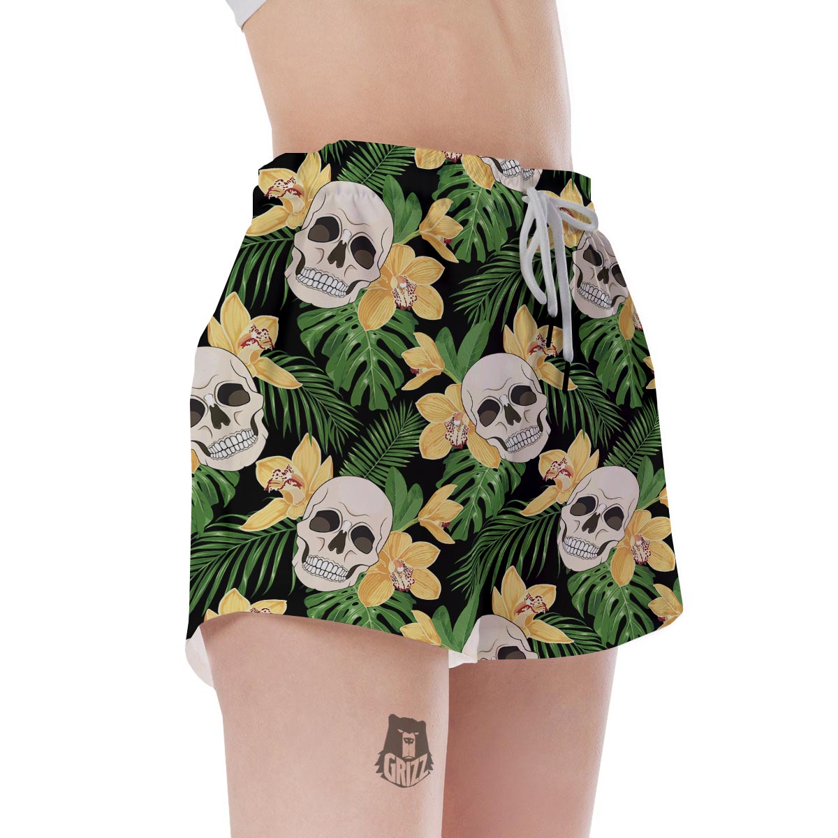 Tropical Floral Skull Women's Shorts-grizzshop