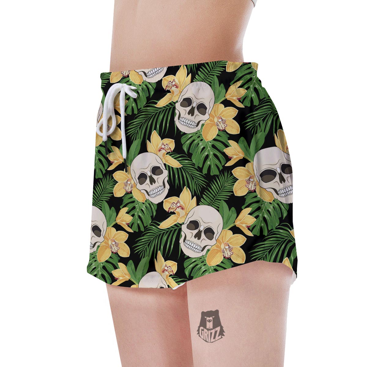 Tropical Floral Skull Women's Shorts-grizzshop