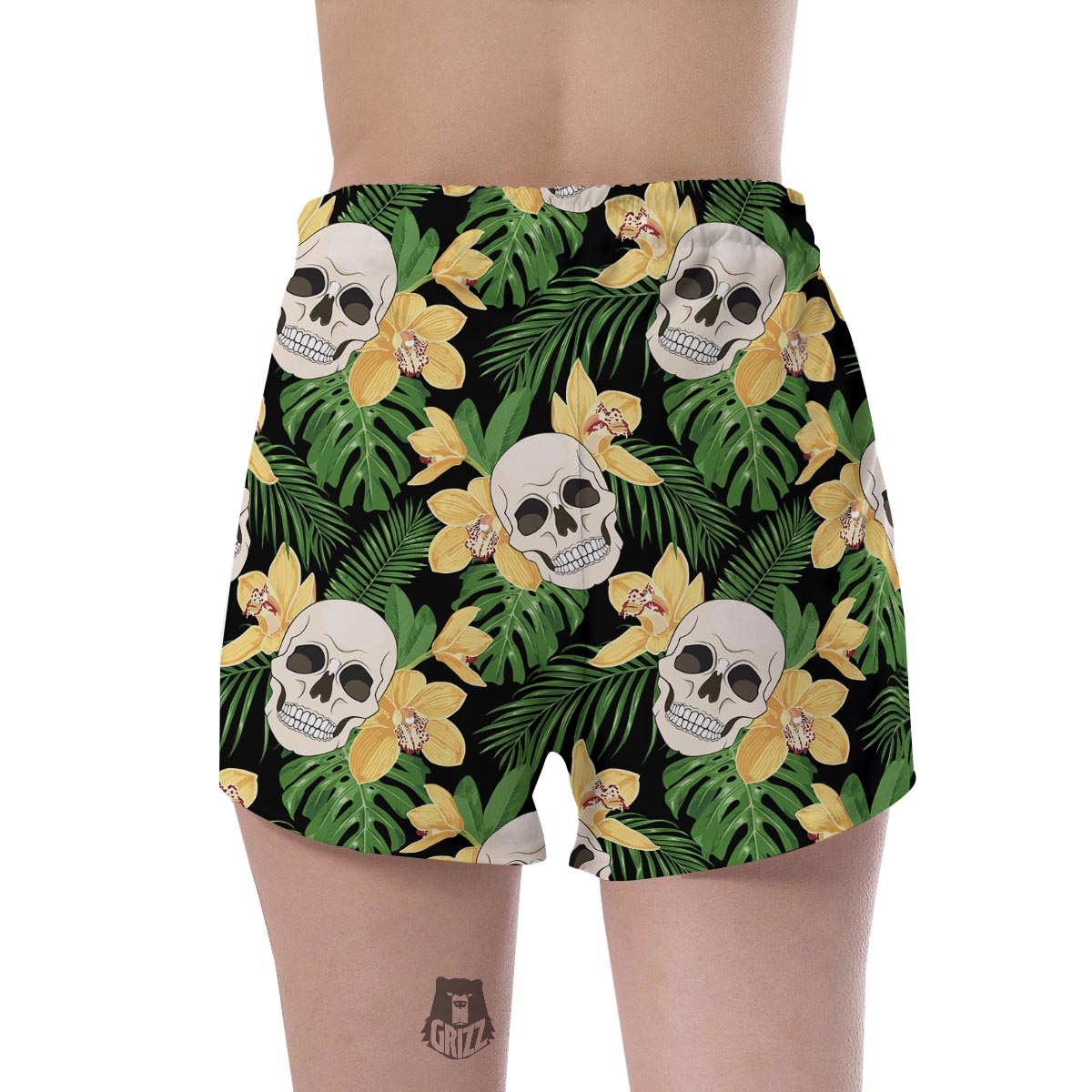 Tropical Floral Skull Women's Shorts-grizzshop