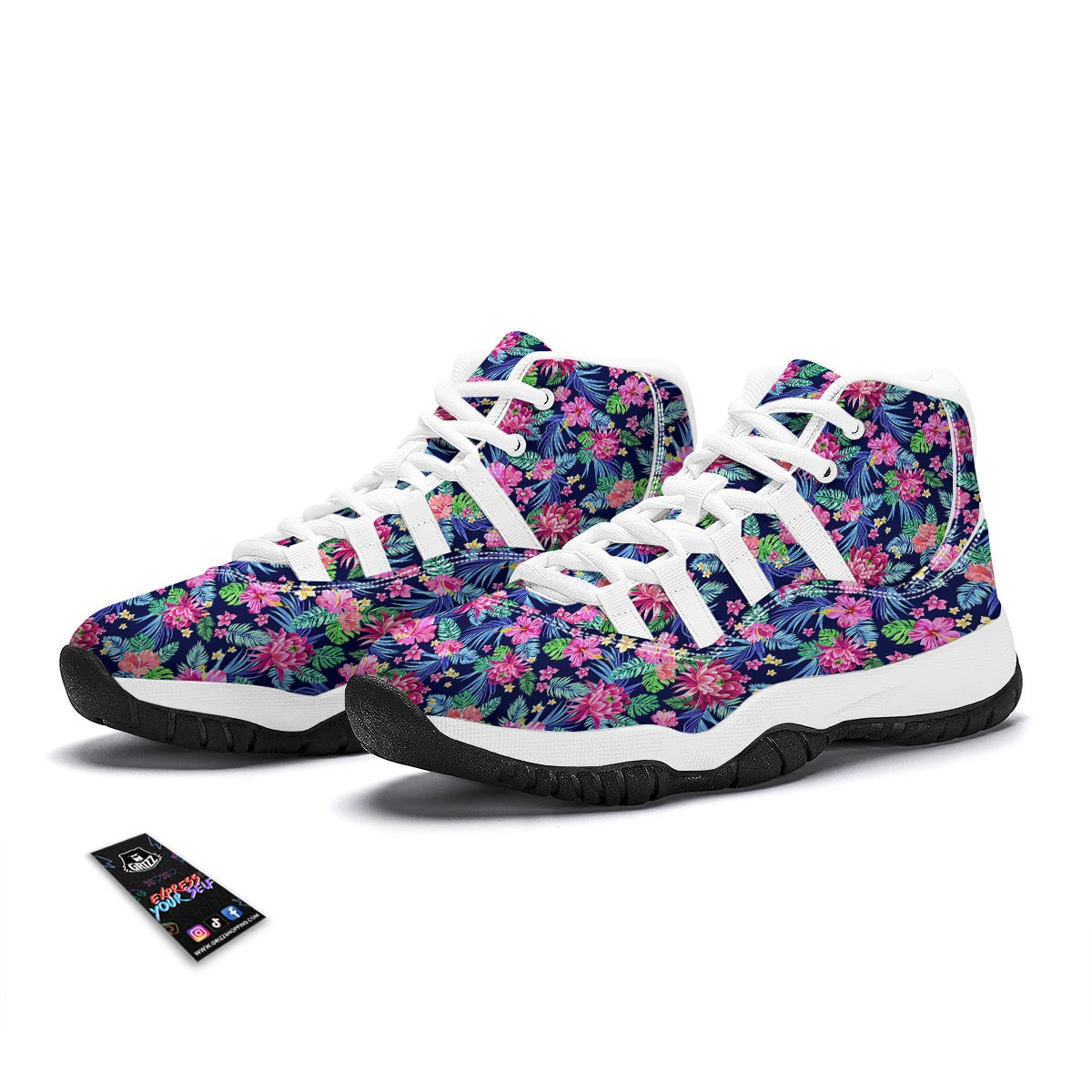 Tropical Floral White Bball Shoes-grizzshop
