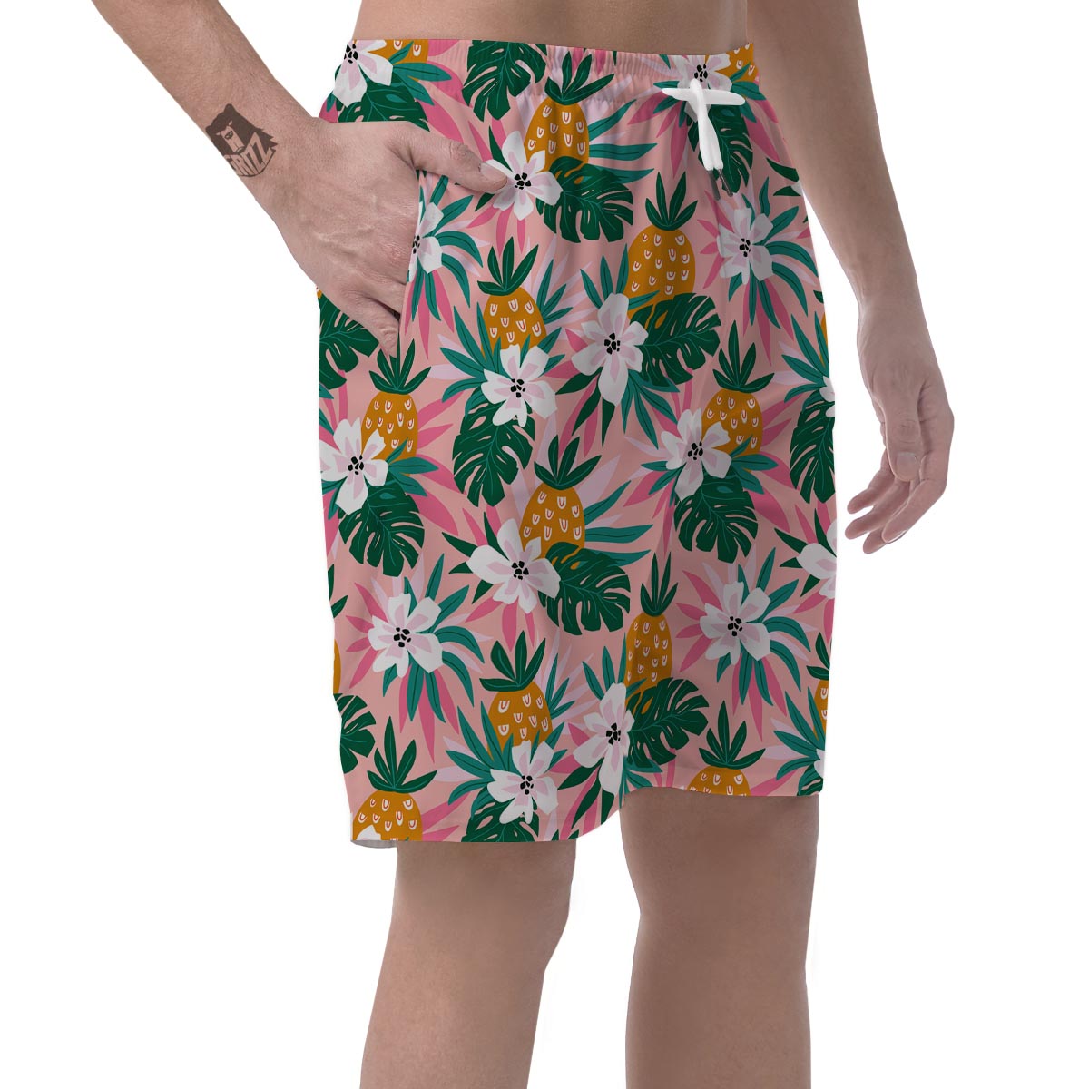 Tropical Flower Hawaiian Pineapple Print Men's Shorts-grizzshop