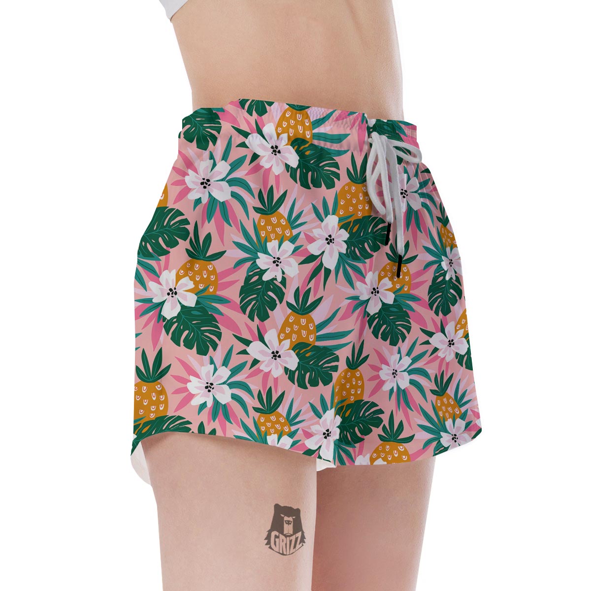 Tropical Flower Hawaiian Pineapple Print Women's Shorts-grizzshop
