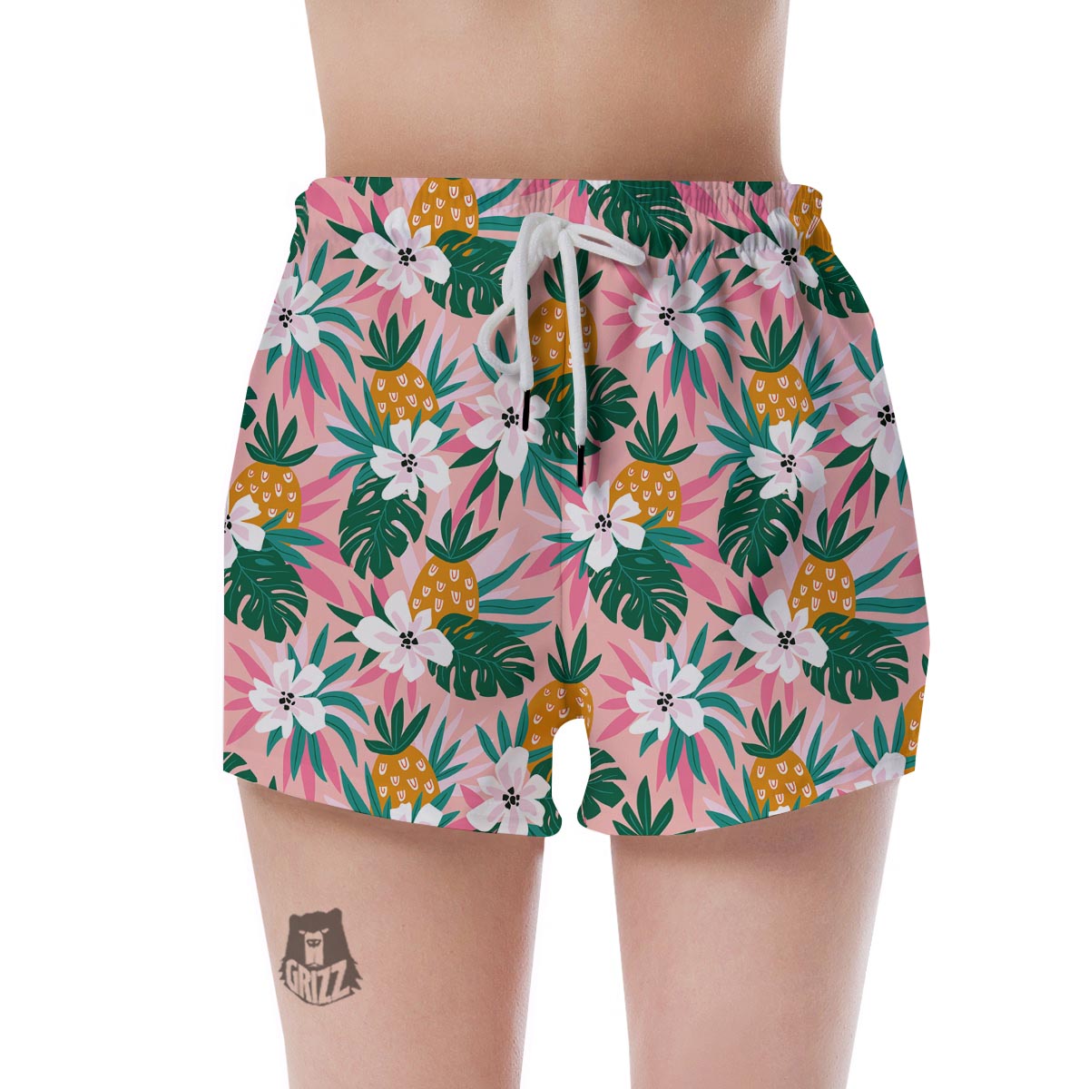 Tropical Flower Hawaiian Pineapple Print Women's Shorts-grizzshop