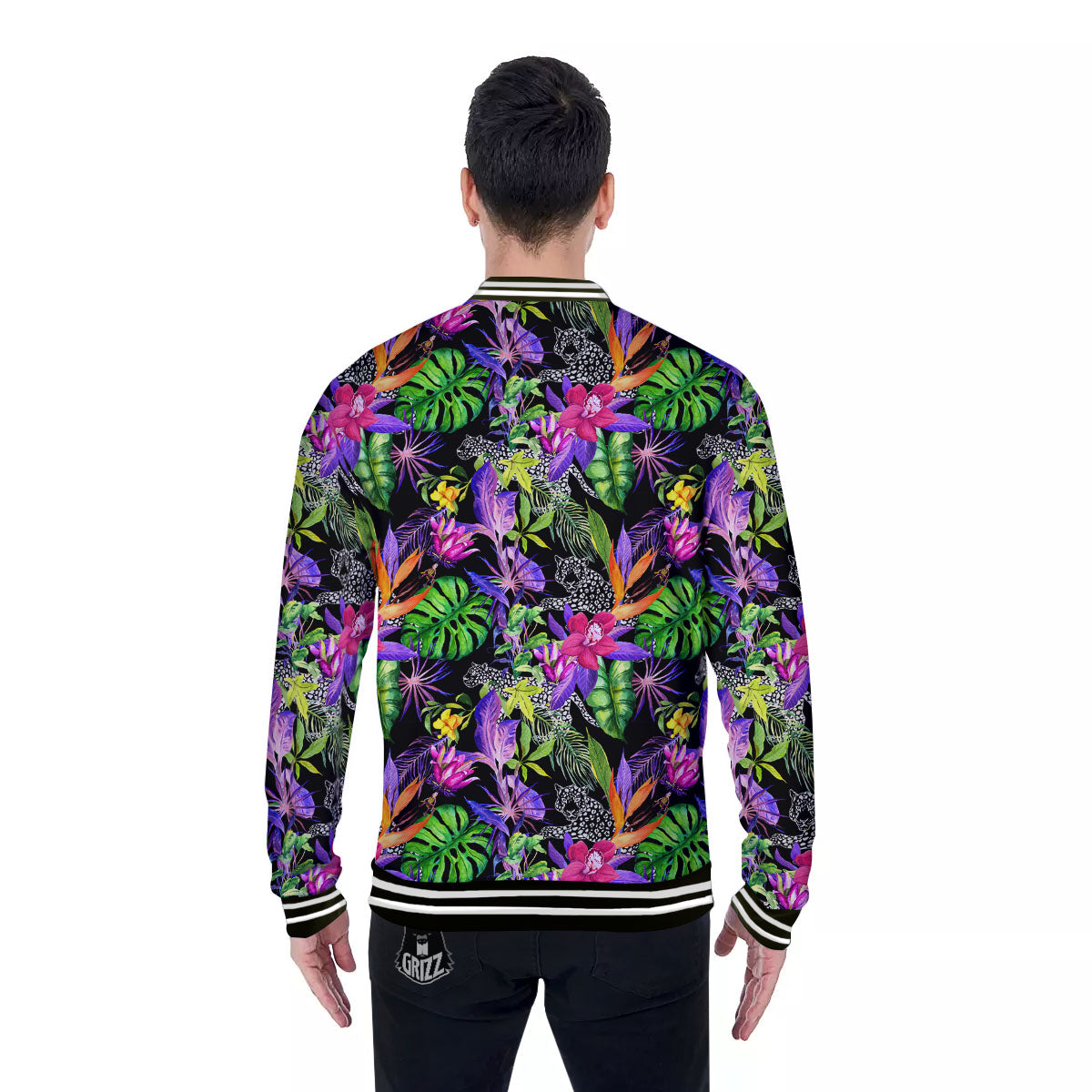 Tropical Flower Leaf Light Print Pattern Baseball Jacket-grizzshop