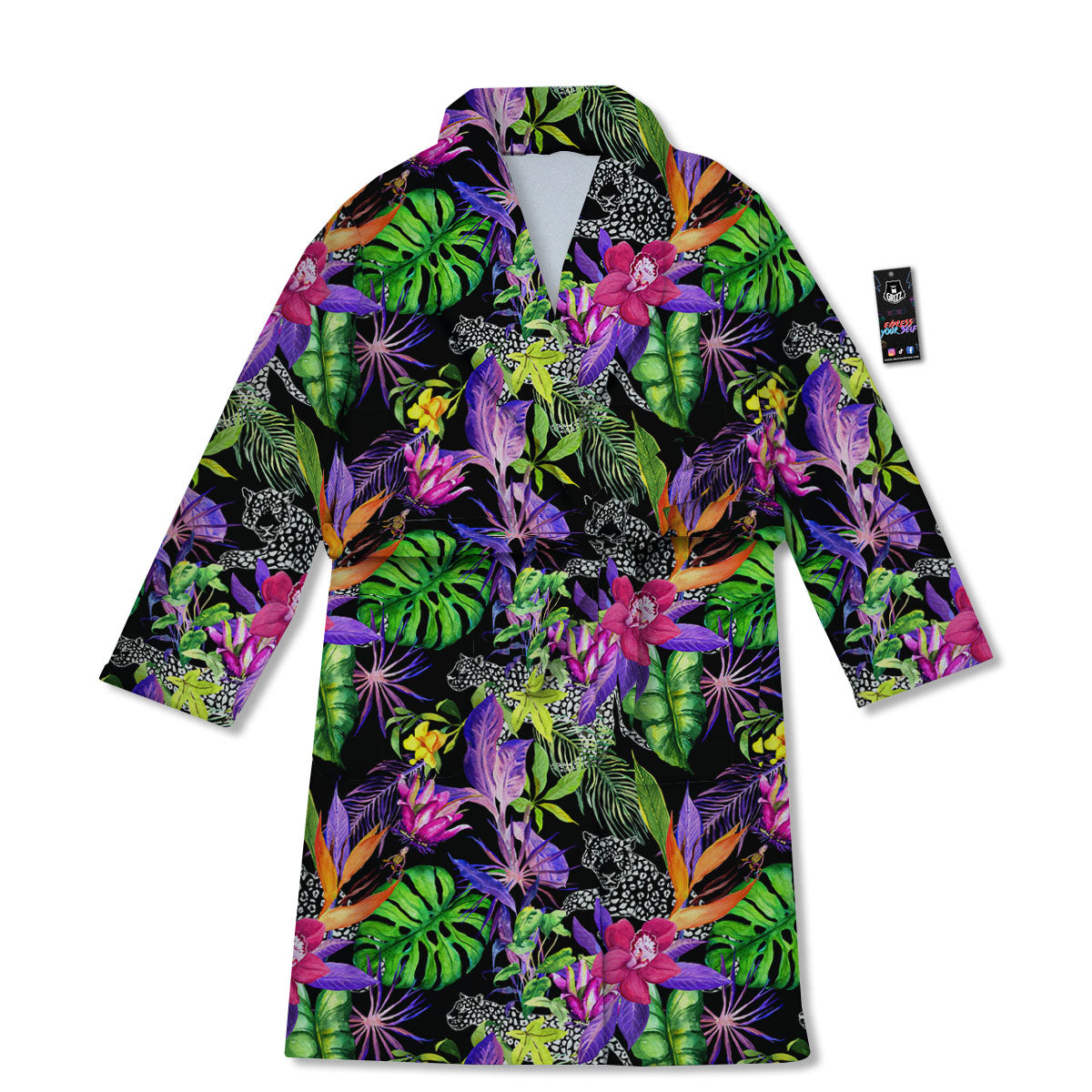 Tropical Flower Leaf Light Print Pattern Bathrobe-grizzshop