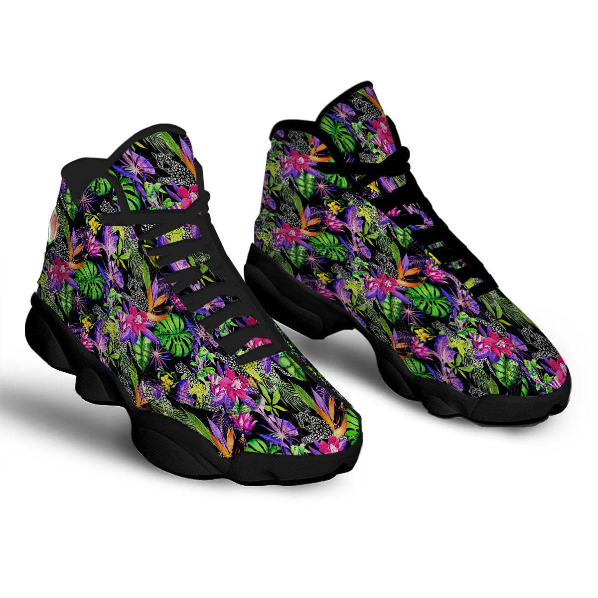 Tropical Flower Leaf Light Print Pattern Black Basketball Shoes-grizzshop
