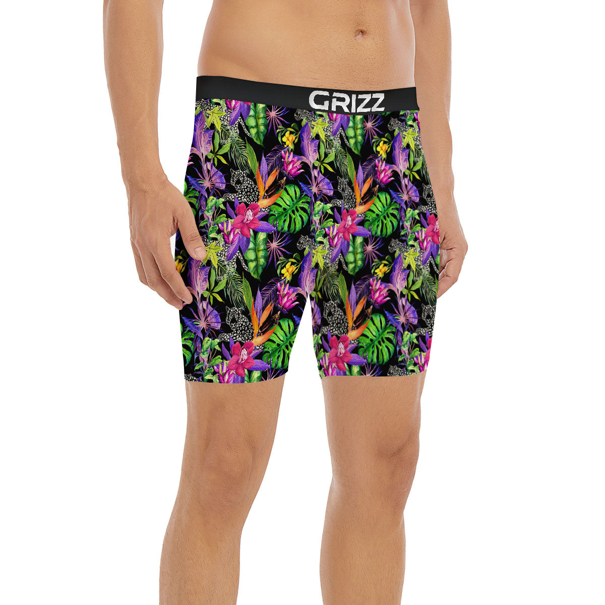 Tropical Flower Leaf Light Print Pattern Boxer Briefs-grizzshop