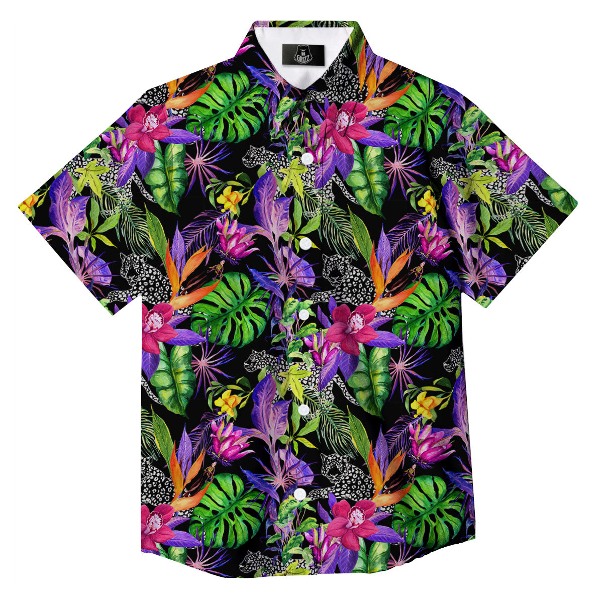Tropical Flower Leaf Light Print Pattern Button Up Shirt-grizzshop