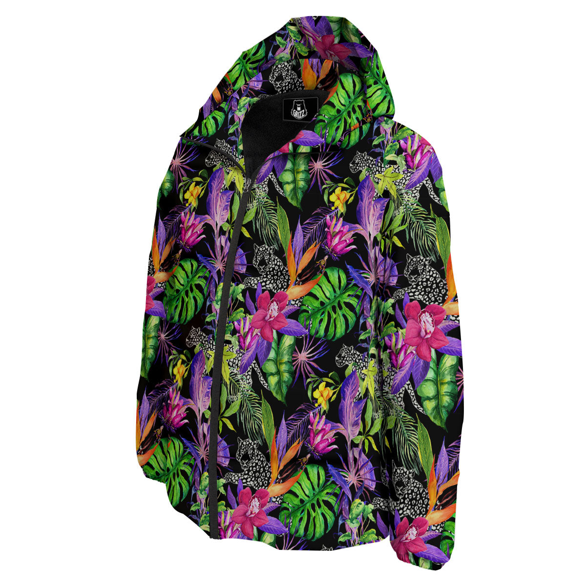 Tropical Flower Leaf Light Print Pattern Down Jacket-grizzshop