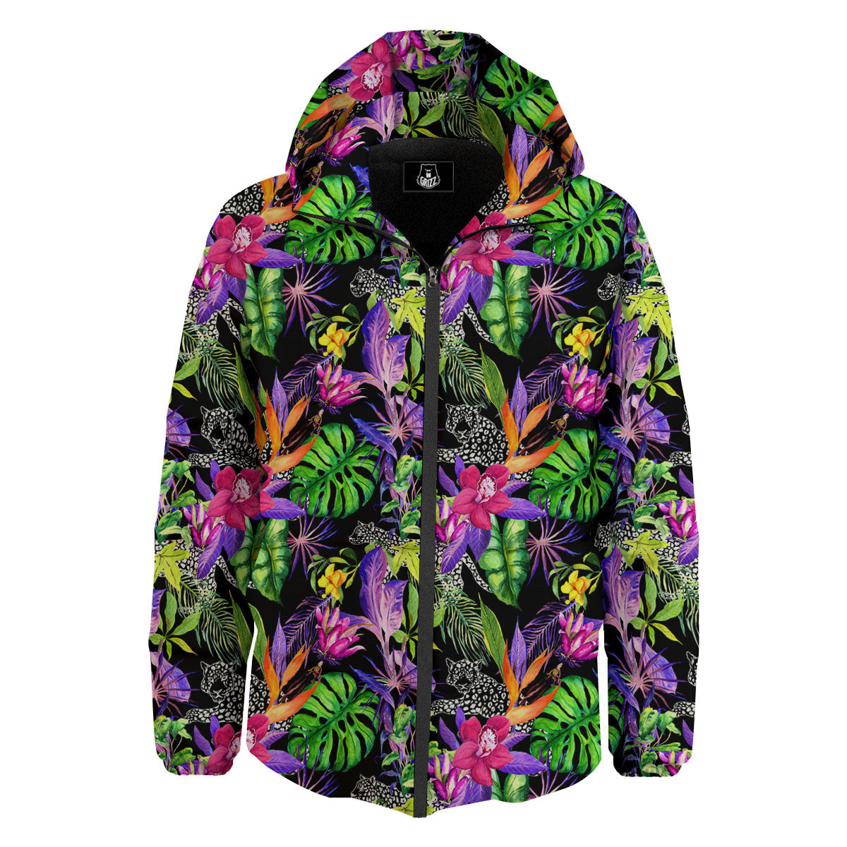 Tropical Flower Leaf Light Print Pattern Down Jacket-grizzshop