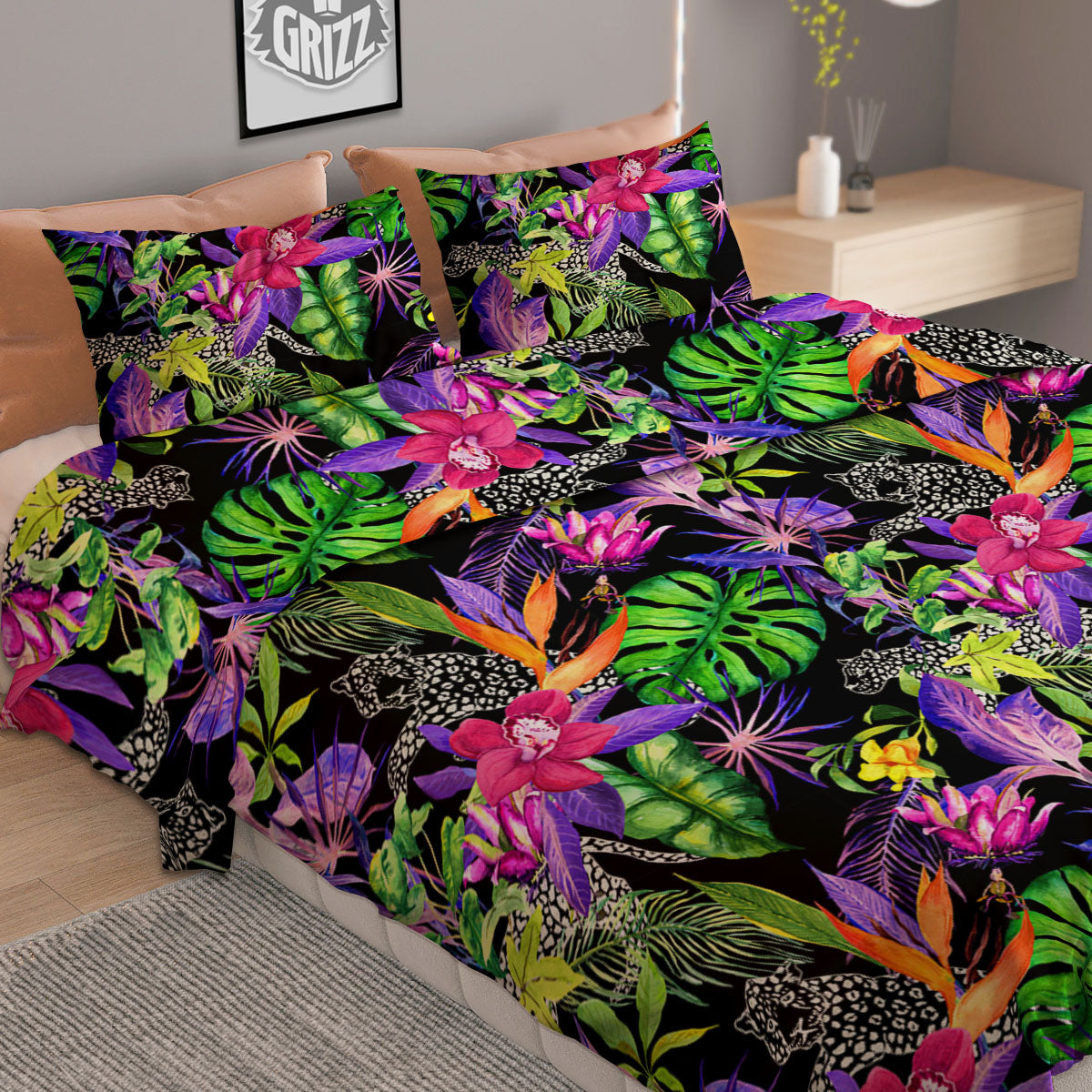 Tropical Flower Leaf Light Print Pattern Duvet Cover Bedding Set