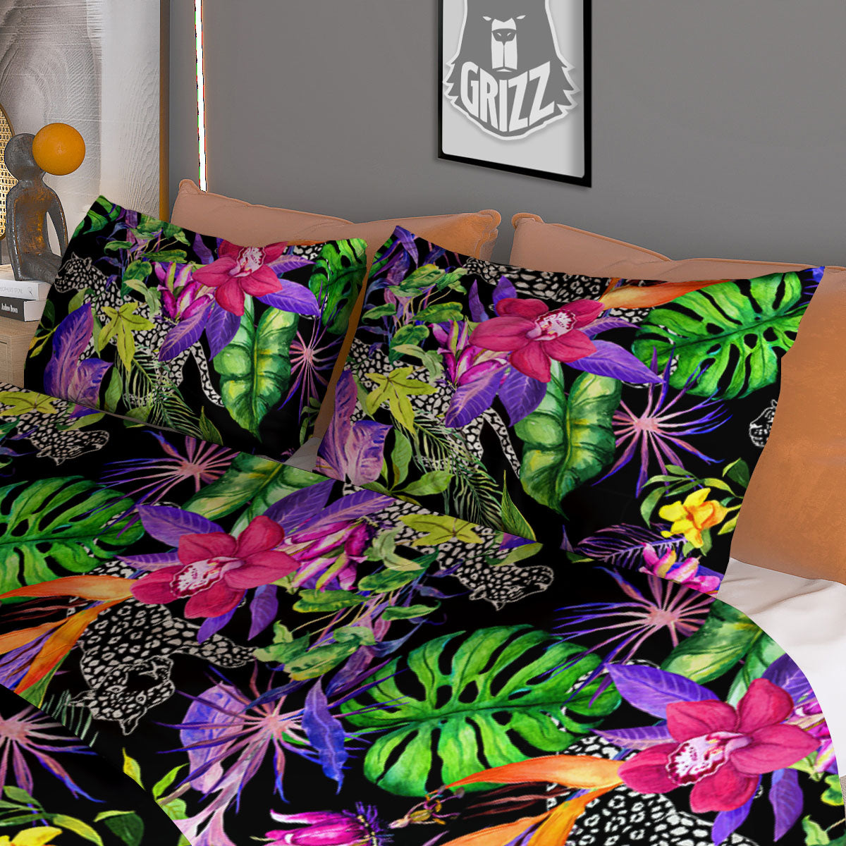 Tropical Flower Leaf Light Print Pattern Duvet Cover Bedding Set