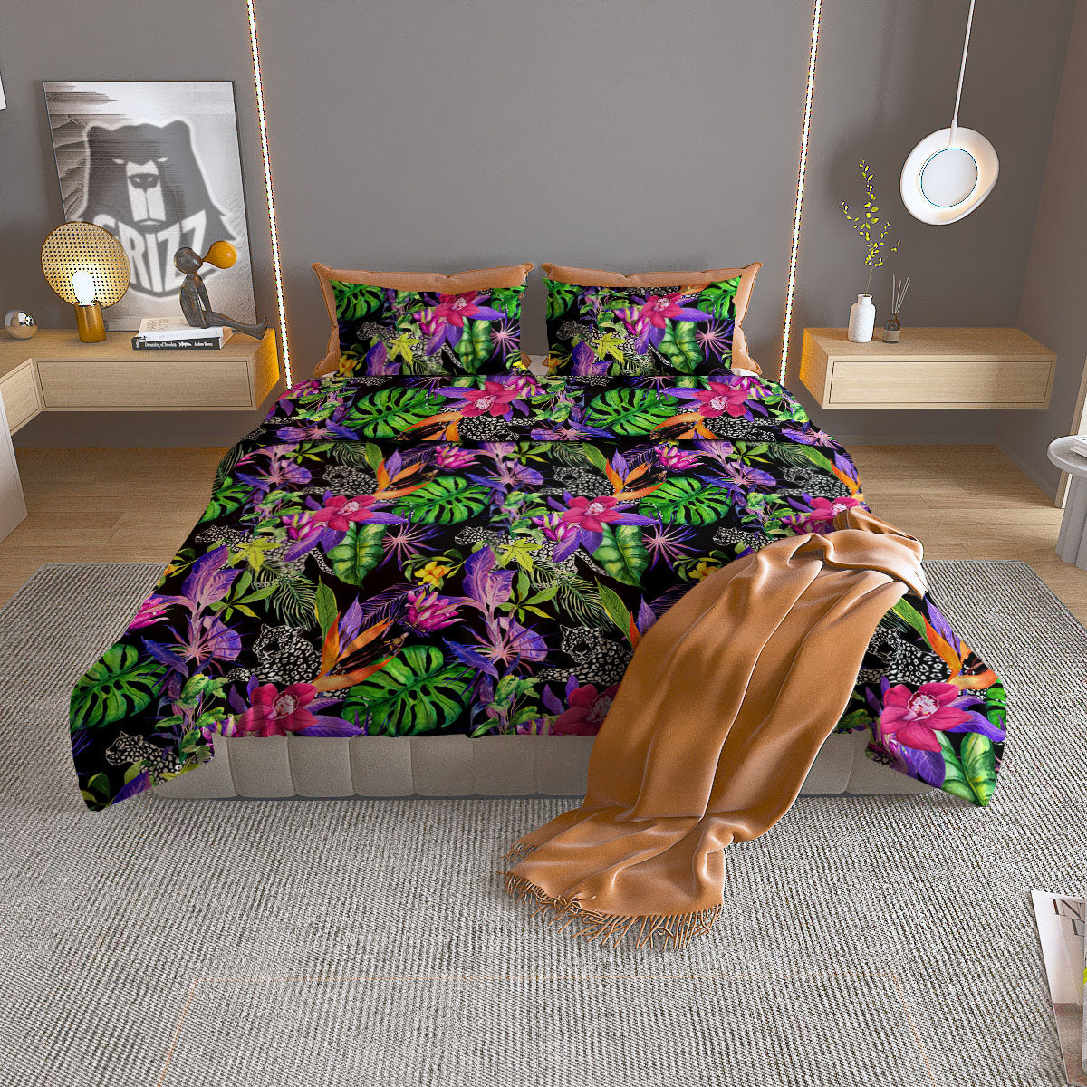 Tropical Flower Leaf Light Print Pattern Duvet Cover Bedding Set