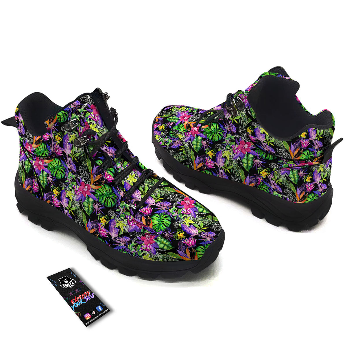 Tropical Flower Leaf Light Print Pattern Hiking Shoes-grizzshop