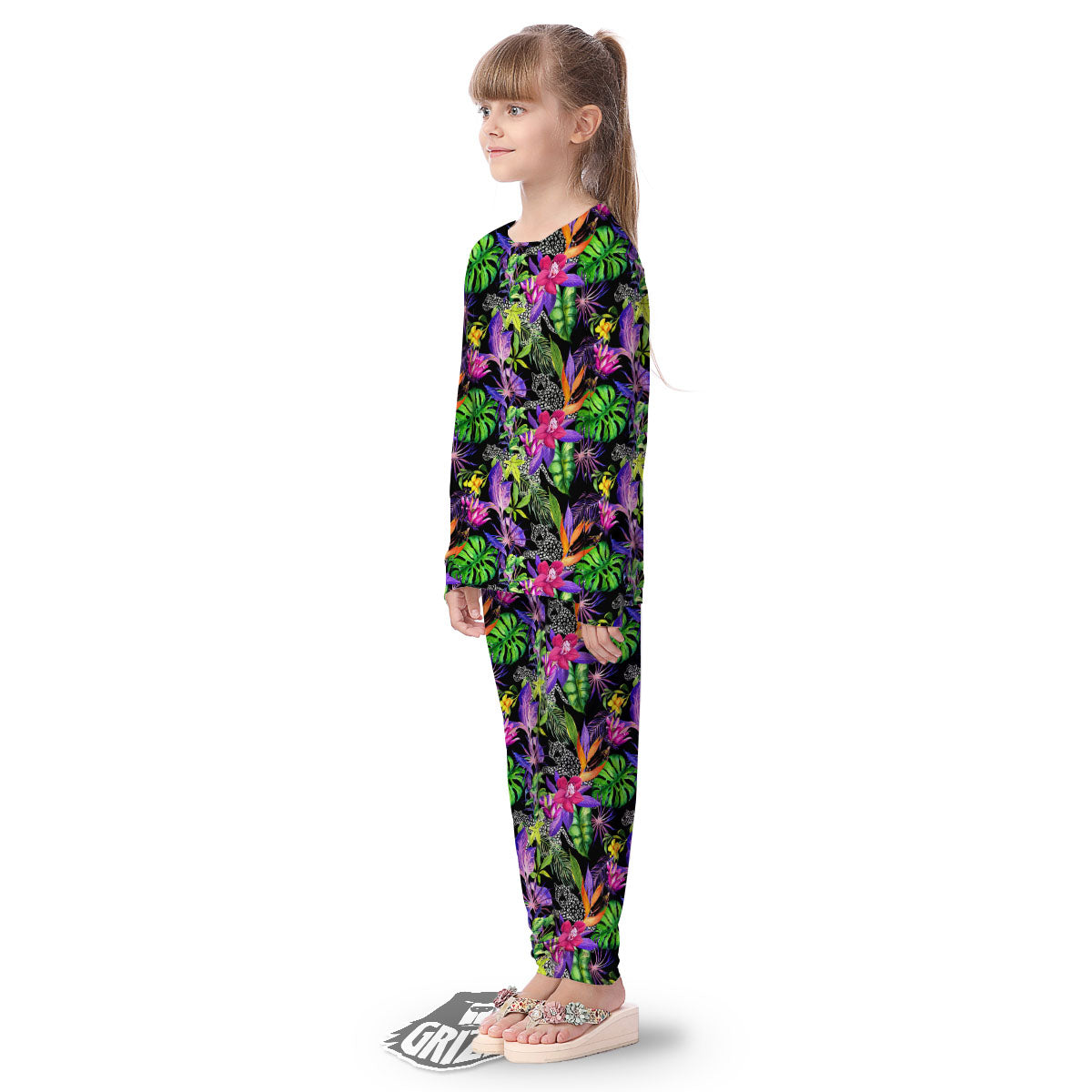 Tropical Flower Leaf Light Print Pattern Kid's Pajamas-grizzshop