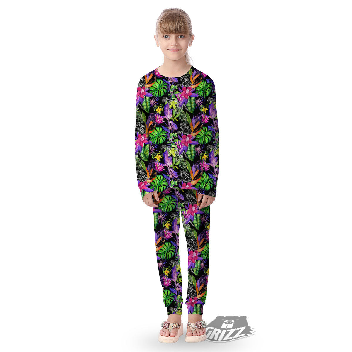 Tropical Flower Leaf Light Print Pattern Kid's Pajamas-grizzshop