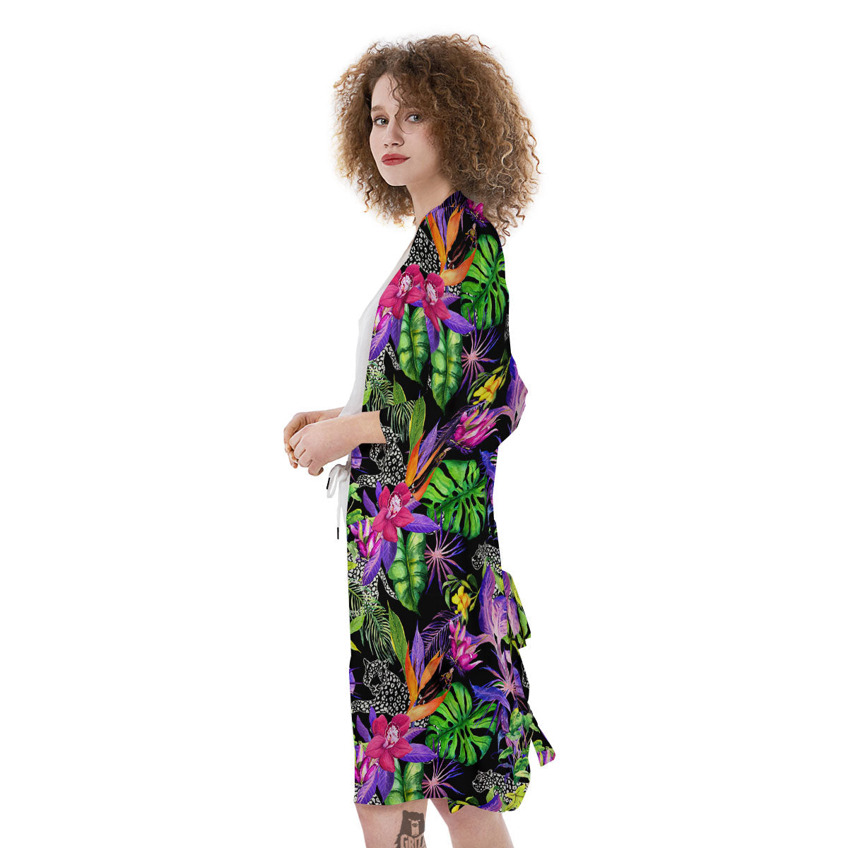 Tropical Flower Leaf Light Print Pattern Kimono-grizzshop