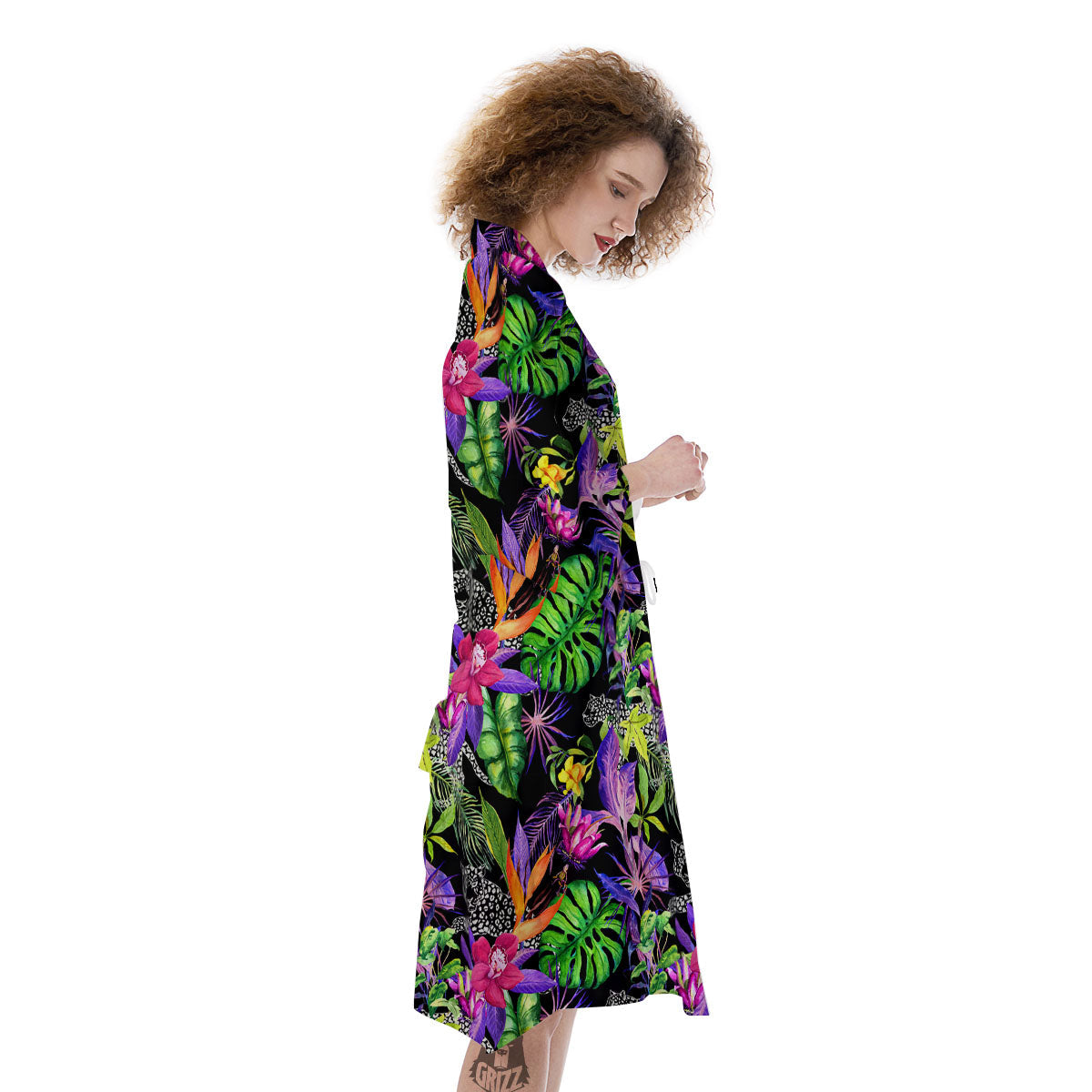 Tropical Flower Leaf Light Print Pattern Kimono-grizzshop