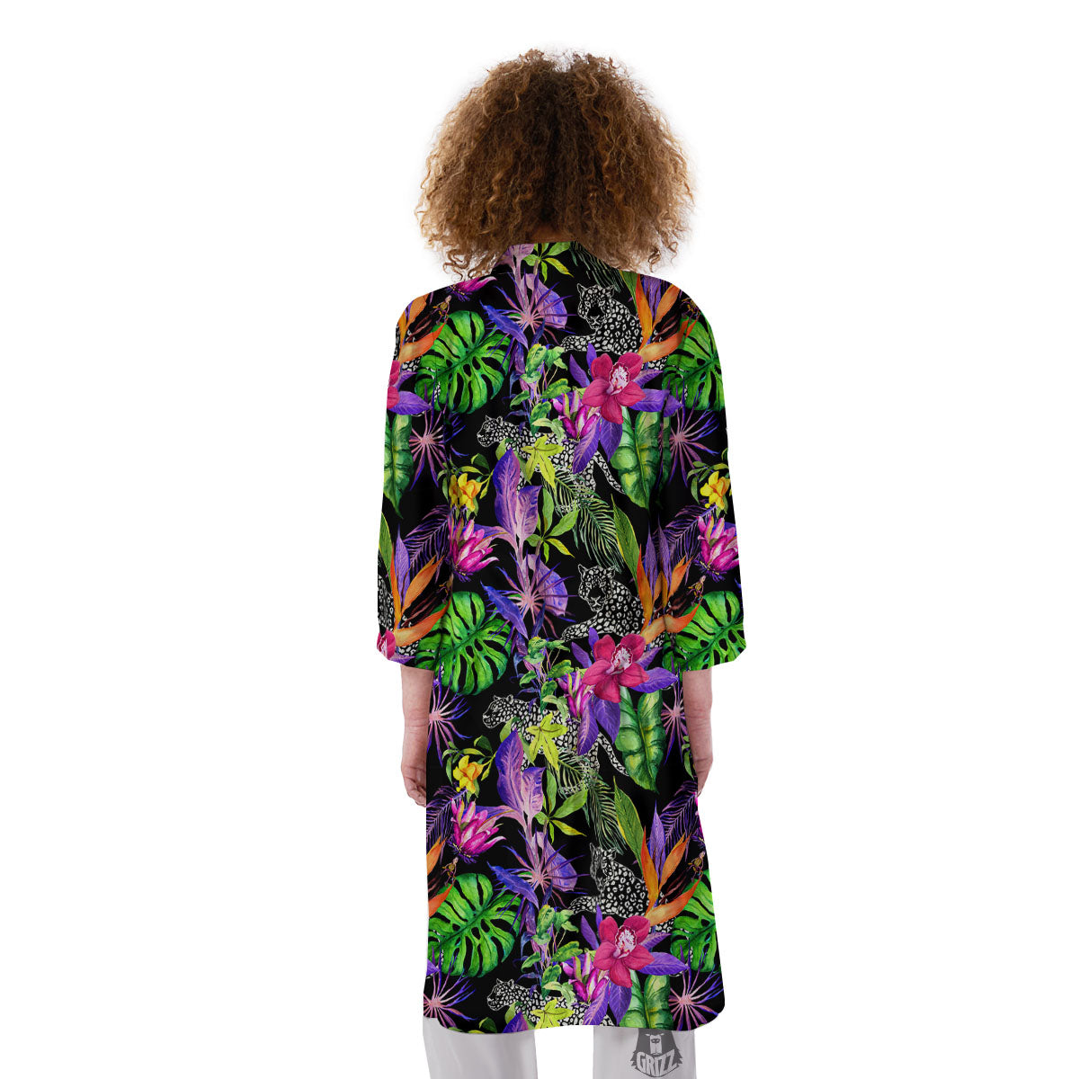 Tropical Flower Leaf Light Print Pattern Kimono-grizzshop