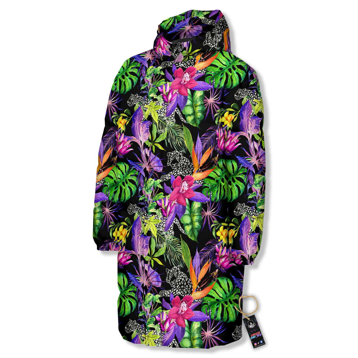 Tropical Flower Leaf Light Print Pattern Long Down Jacket-grizzshop