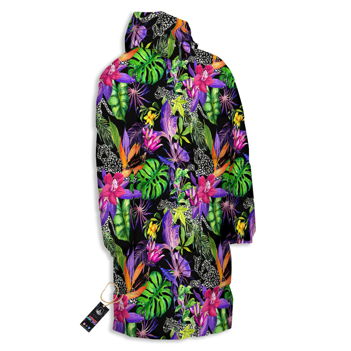 Tropical Flower Leaf Light Print Pattern Long Down Jacket-grizzshop