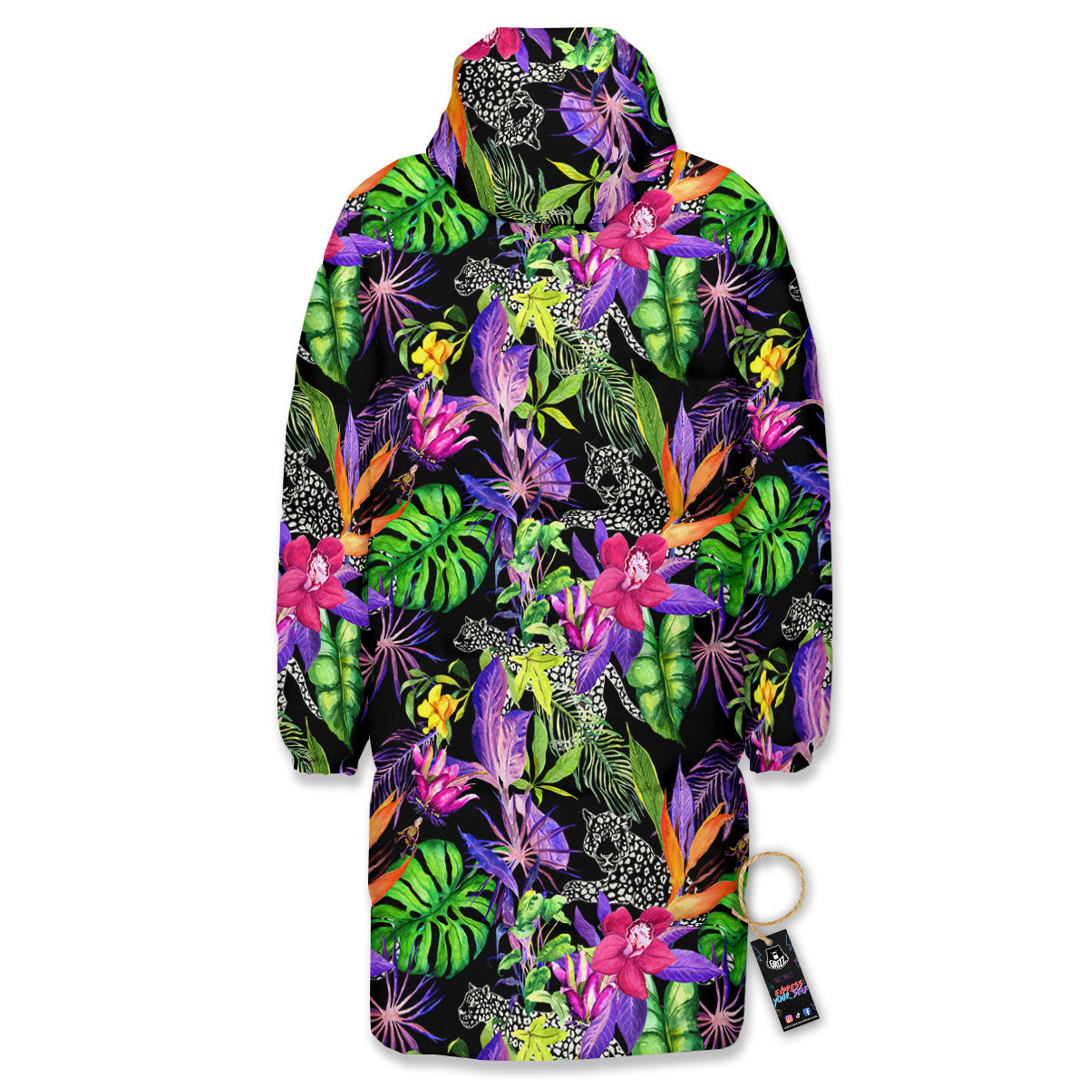 Tropical Flower Leaf Light Print Pattern Long Down Jacket-grizzshop