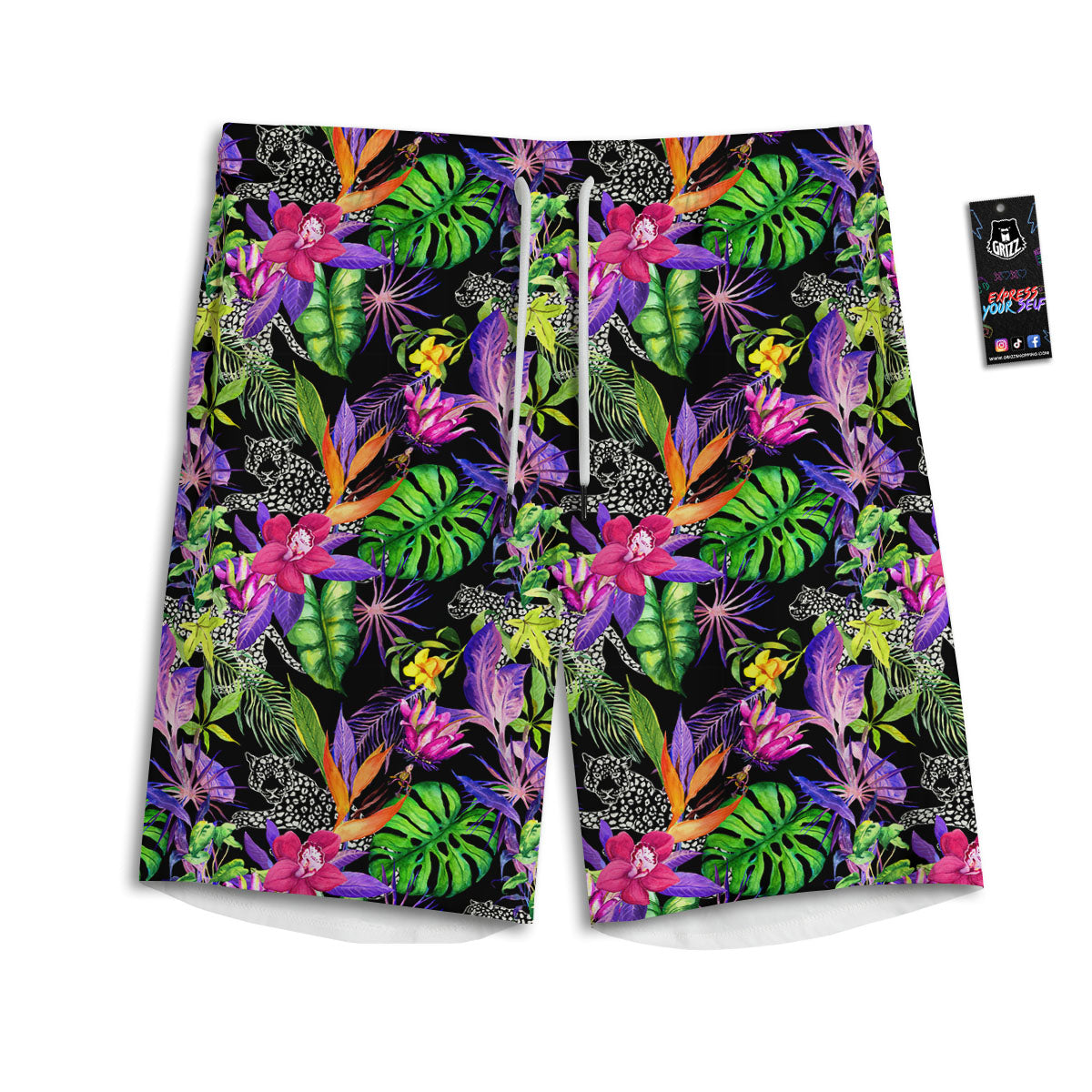 Tropical Flower Leaf Light Print Pattern Men's Athletic Shorts