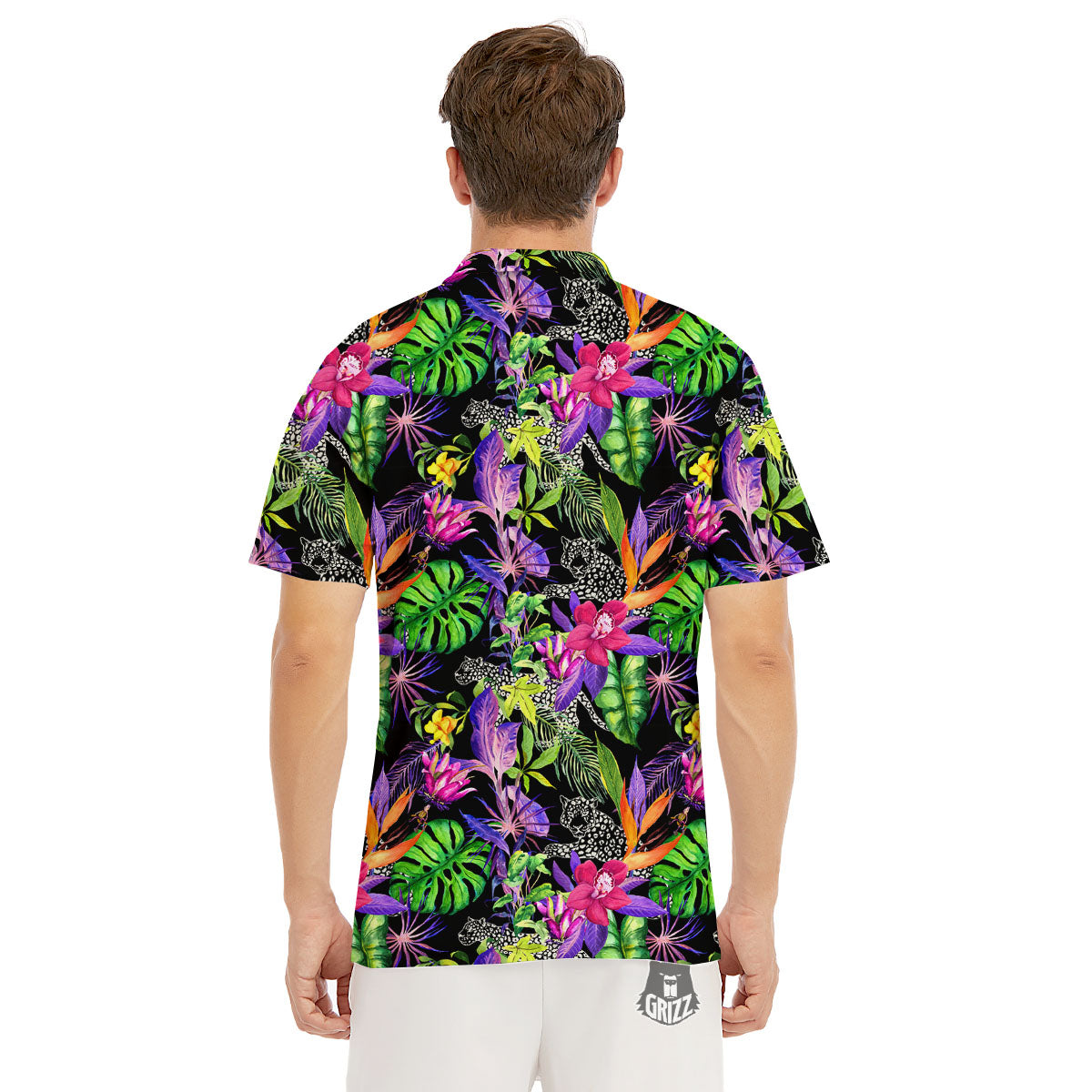 Tropical Flower Leaf Light Print Pattern Men's Golf Shirts-grizzshop