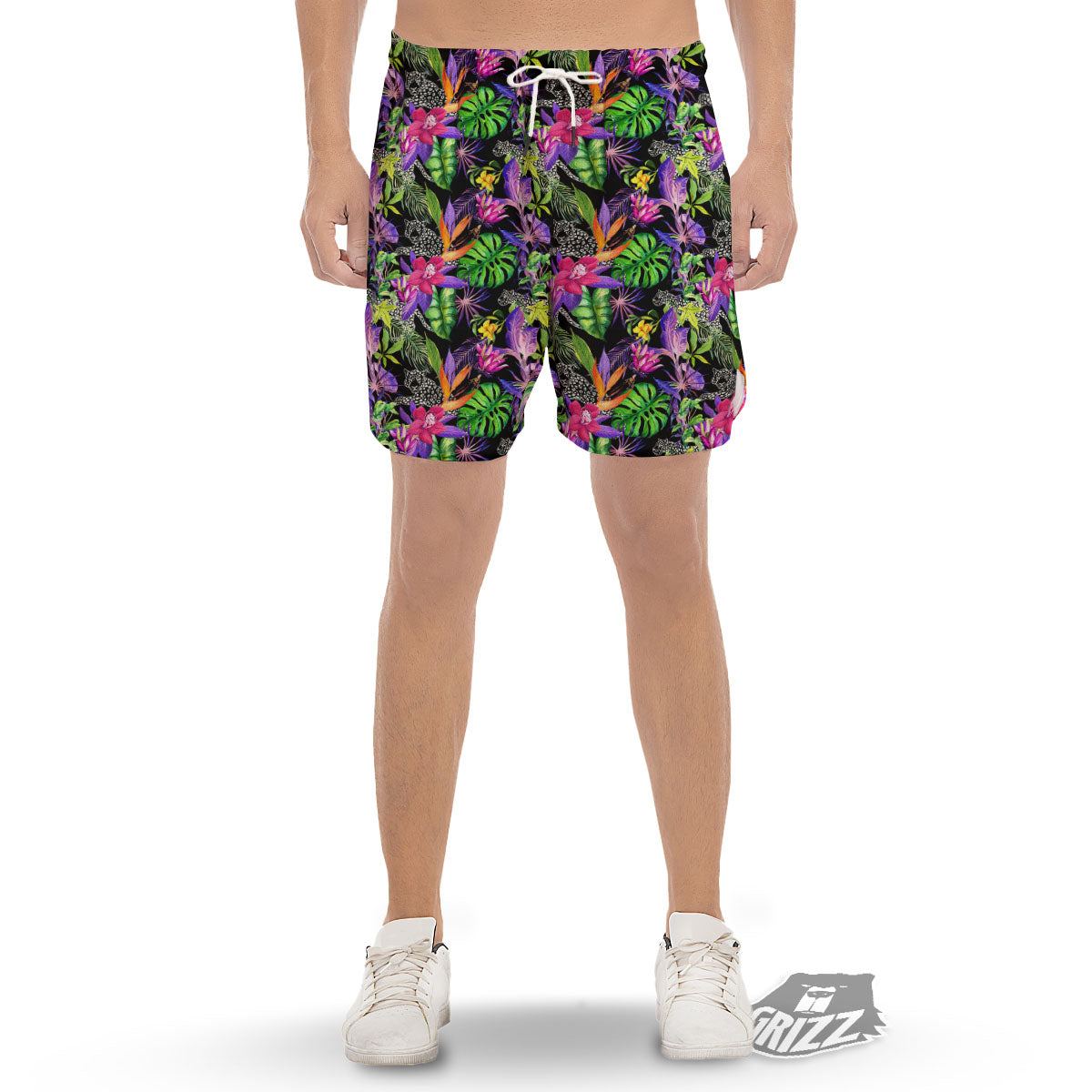 Tropical Flower Leaf Light Print Pattern Men's Gym Shorts-grizzshop