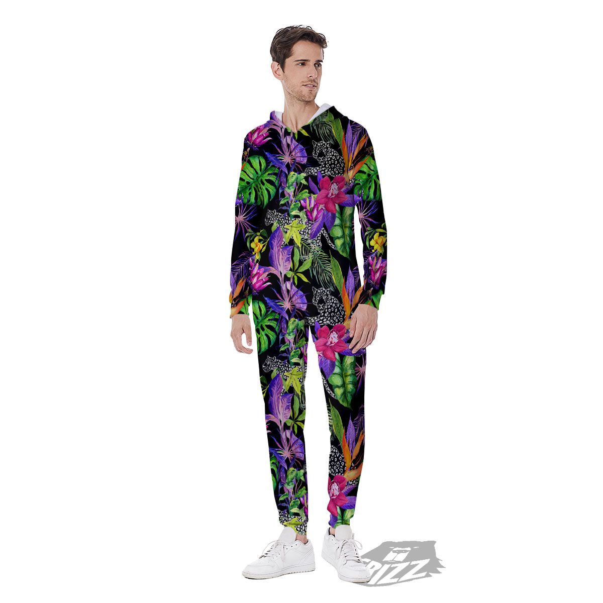 Tropical Flower Leaf Light Print Pattern Men's Jumpsuit-grizzshop
