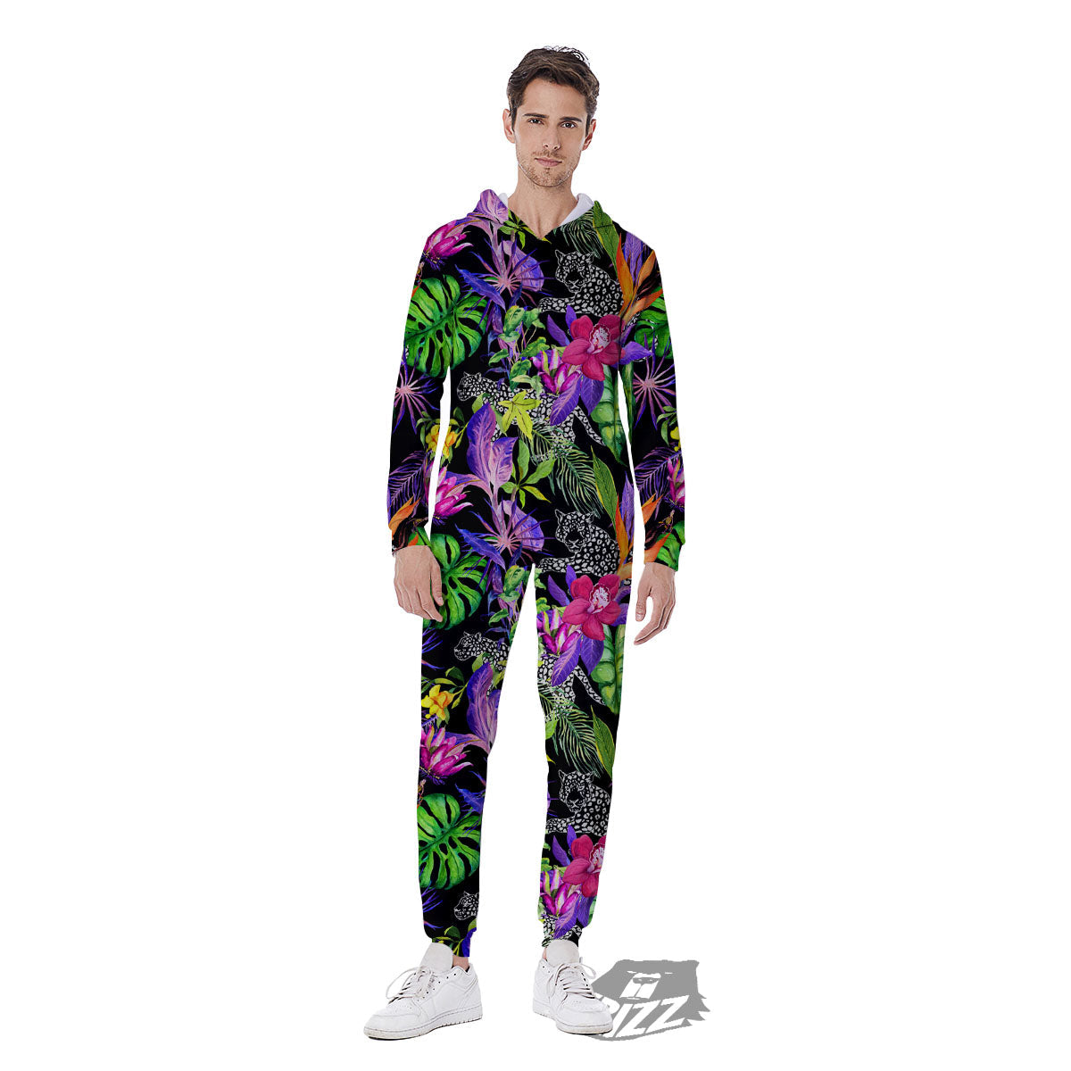 Tropical Flower Leaf Light Print Pattern Men's Jumpsuit-grizzshop