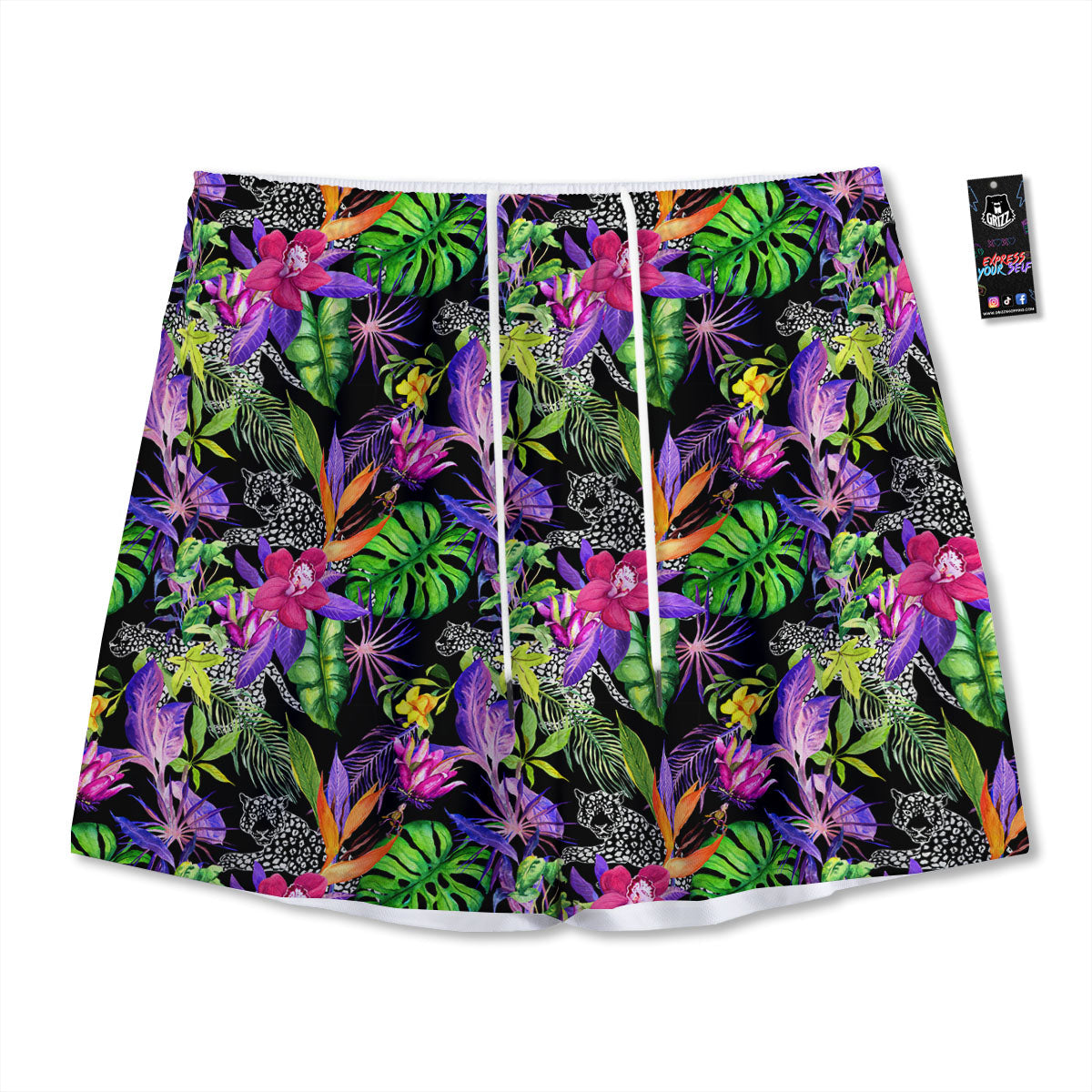 Tropical Flower Leaf Light Print Pattern Mesh Shorts