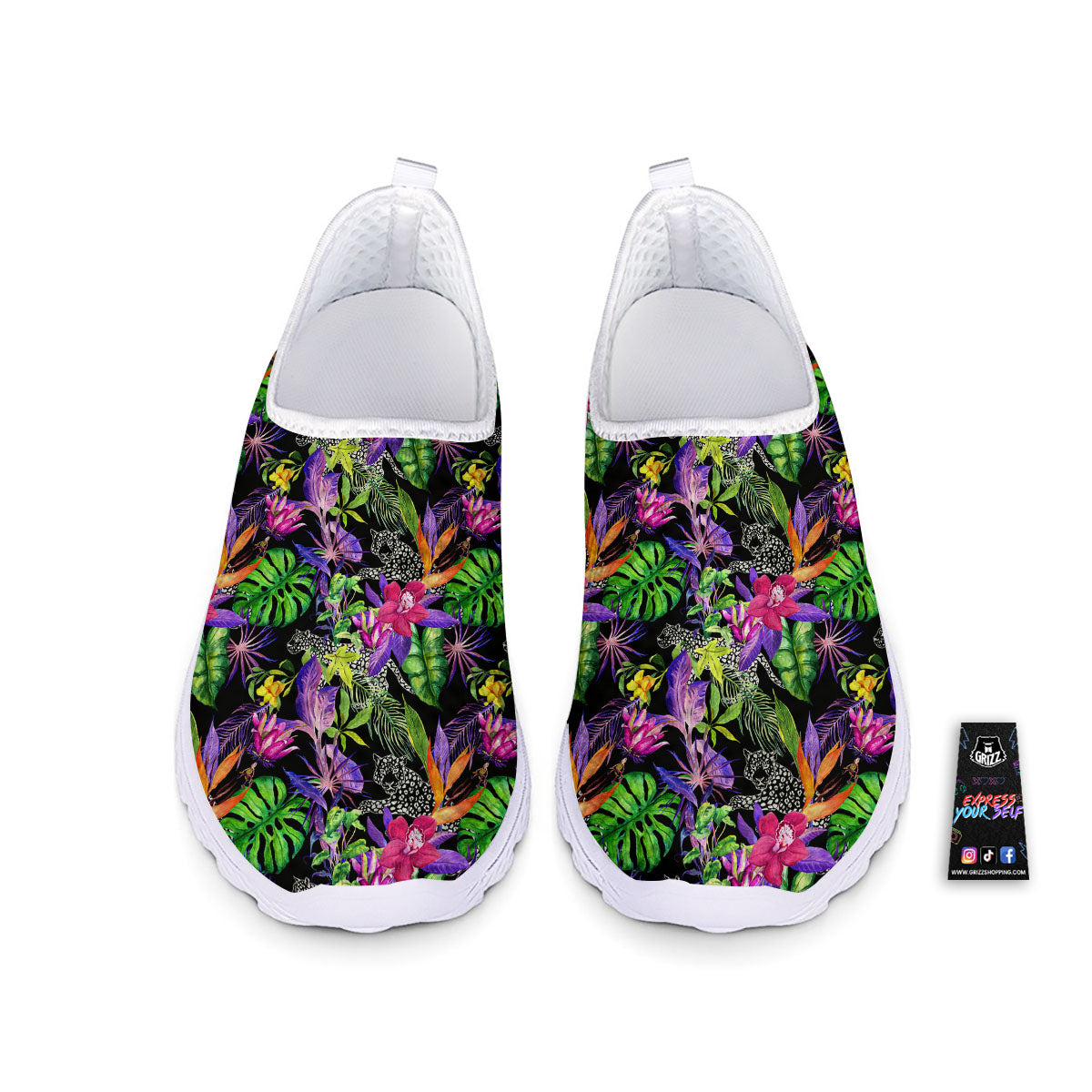 Tropical Flower Leaf Light Print Pattern Nurse Shoes-grizzshop
