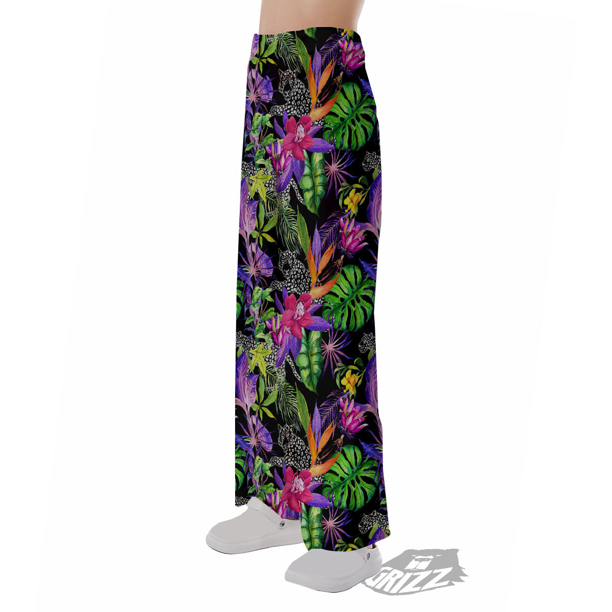 Tropical Flower Leaf Light Print Pattern Pajama Pants-grizzshop