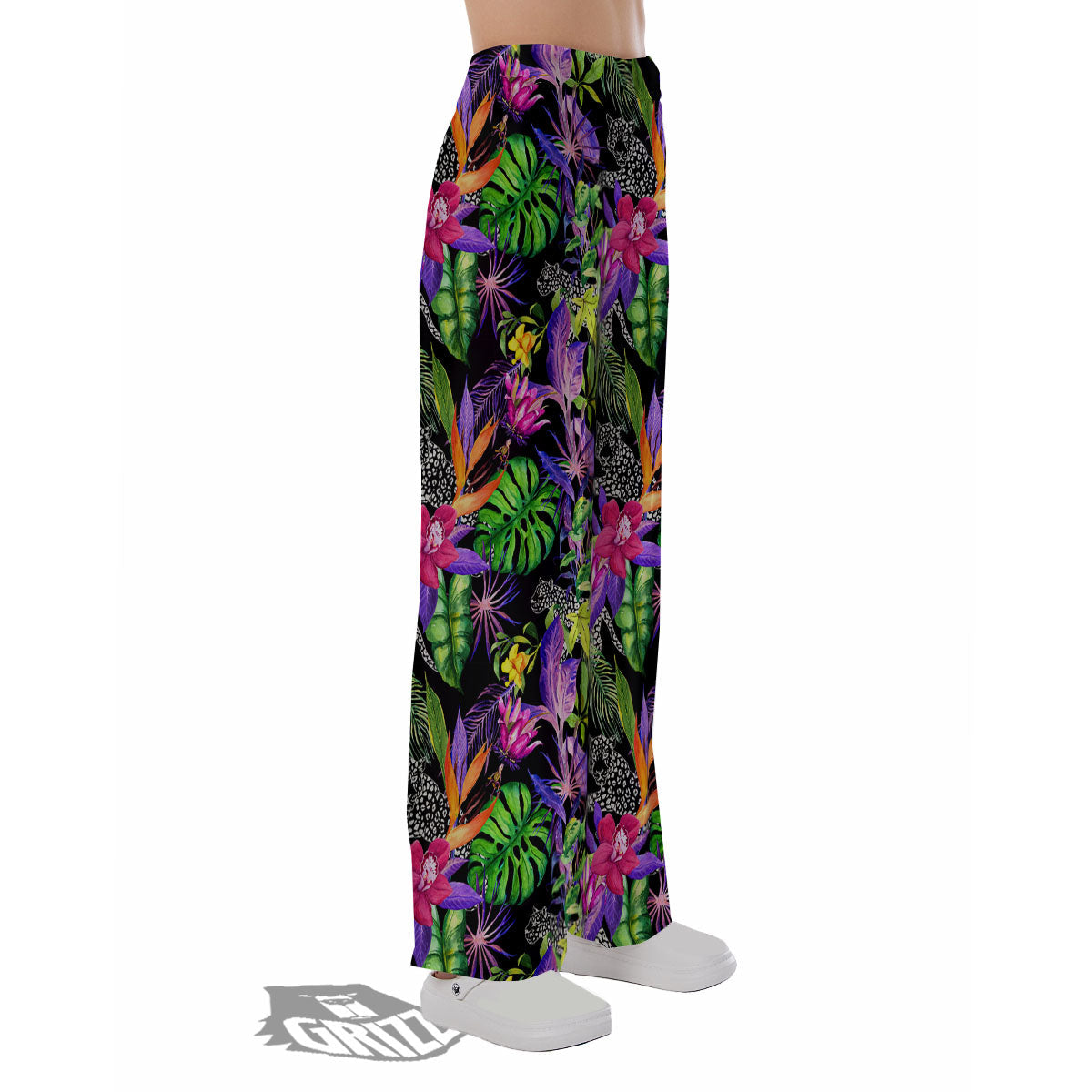 Tropical Flower Leaf Light Print Pattern Pajama Pants-grizzshop