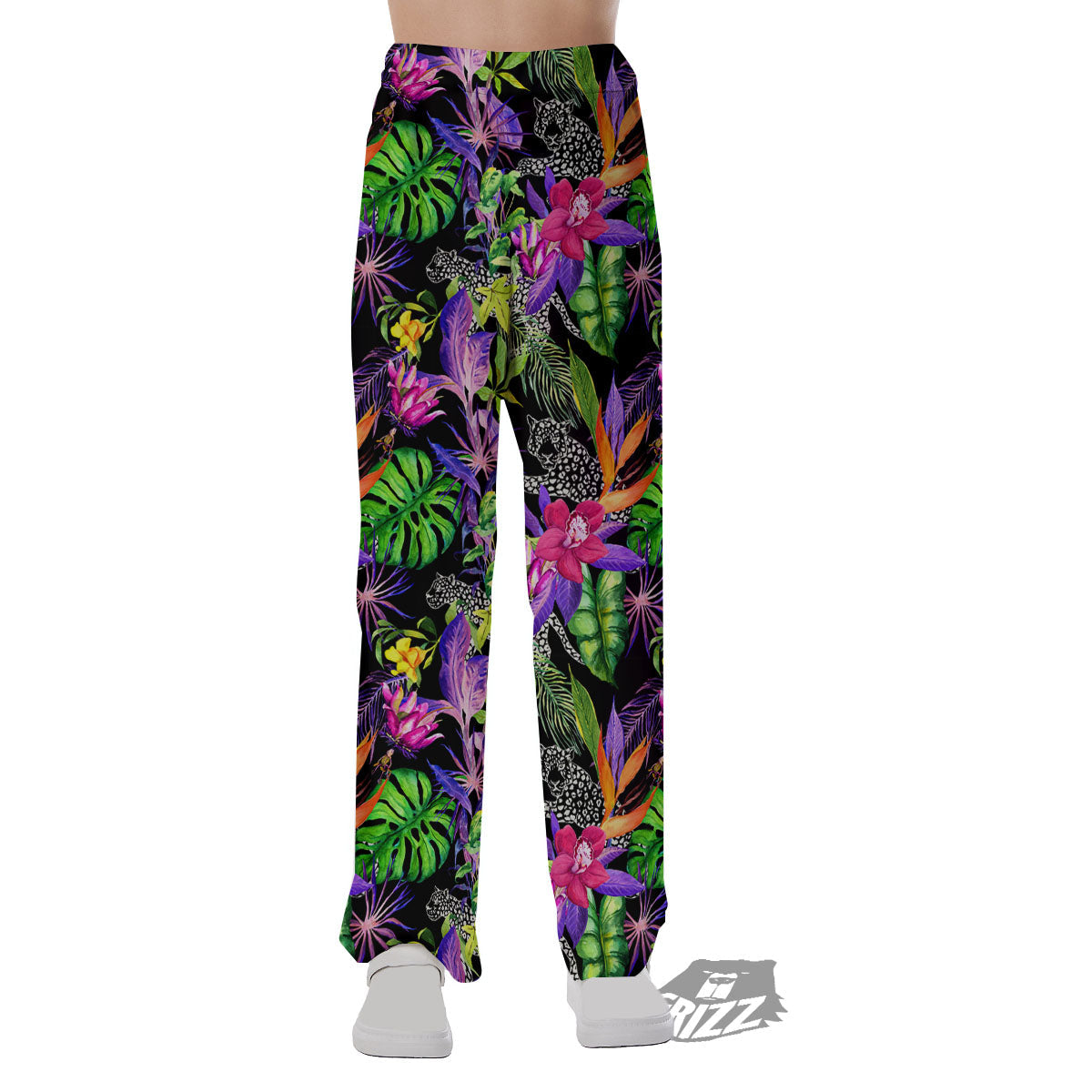 Tropical Flower Leaf Light Print Pattern Pajama Pants-grizzshop