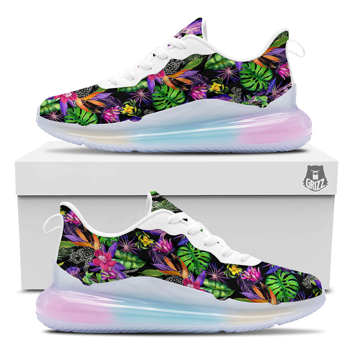 Tropical Flower Leaf Light Print Pattern Running Sneakers-grizzshop