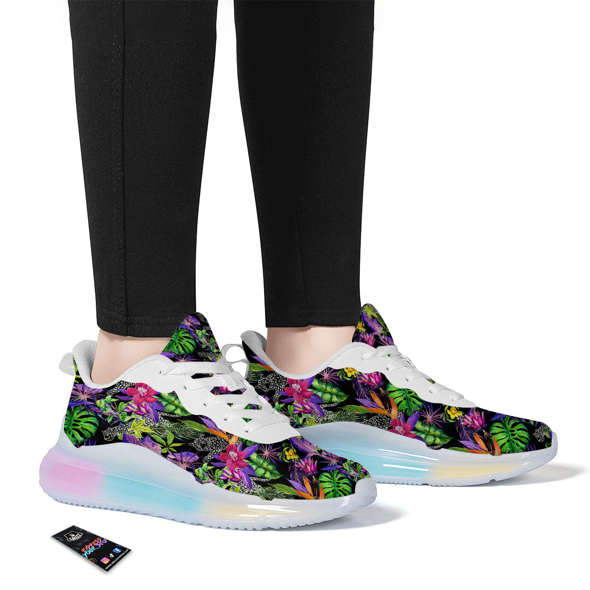 Tropical Flower Leaf Light Print Pattern Running Sneakers-grizzshop