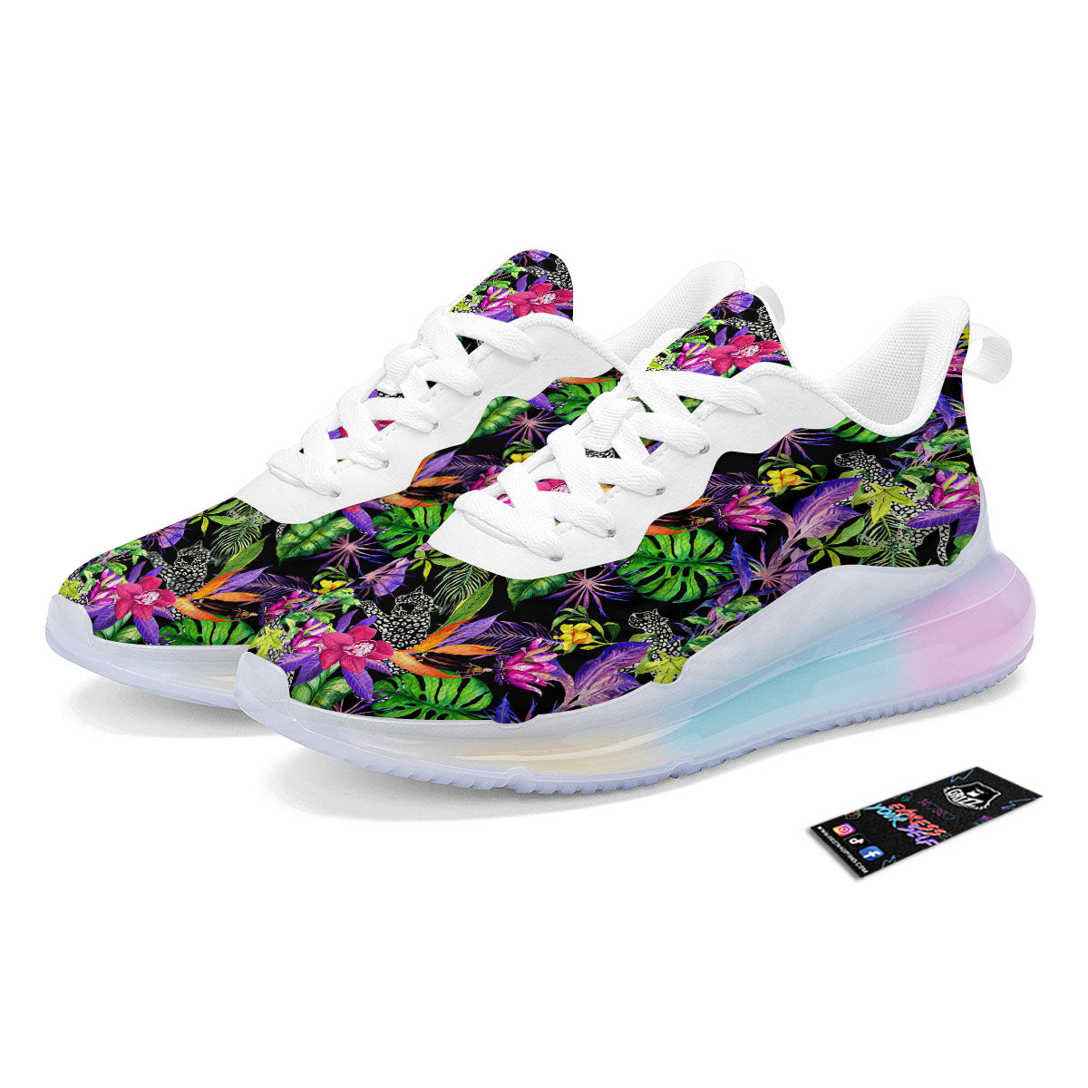 Tropical Flower Leaf Light Print Pattern Running Sneakers-grizzshop