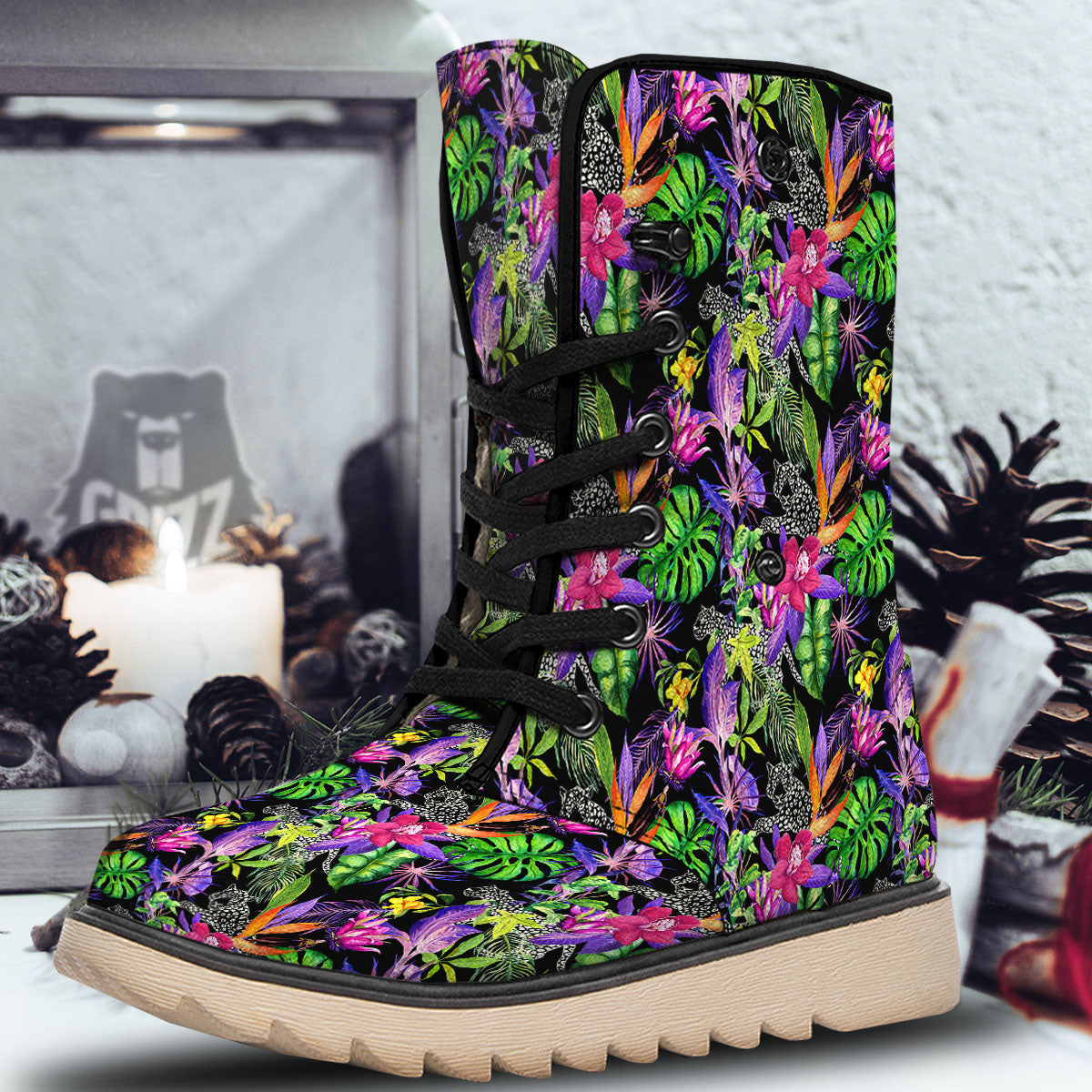 Tropical Flower Leaf Light Print Pattern Snow Boots-grizzshop