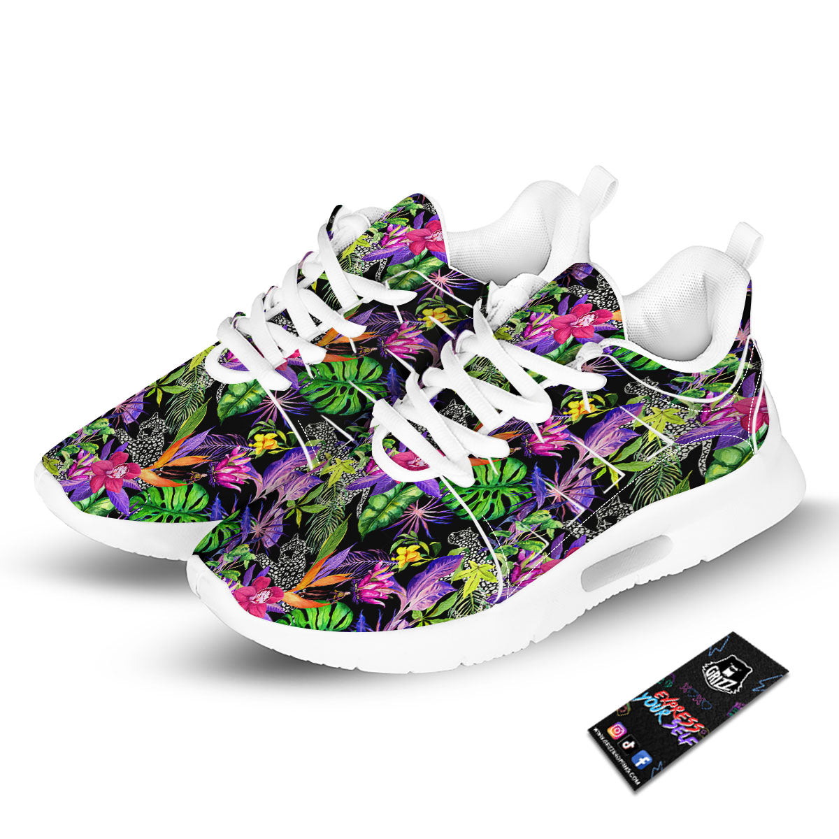 Tropical Flower Leaf Light Print Pattern Tennis Shoes-grizzshop