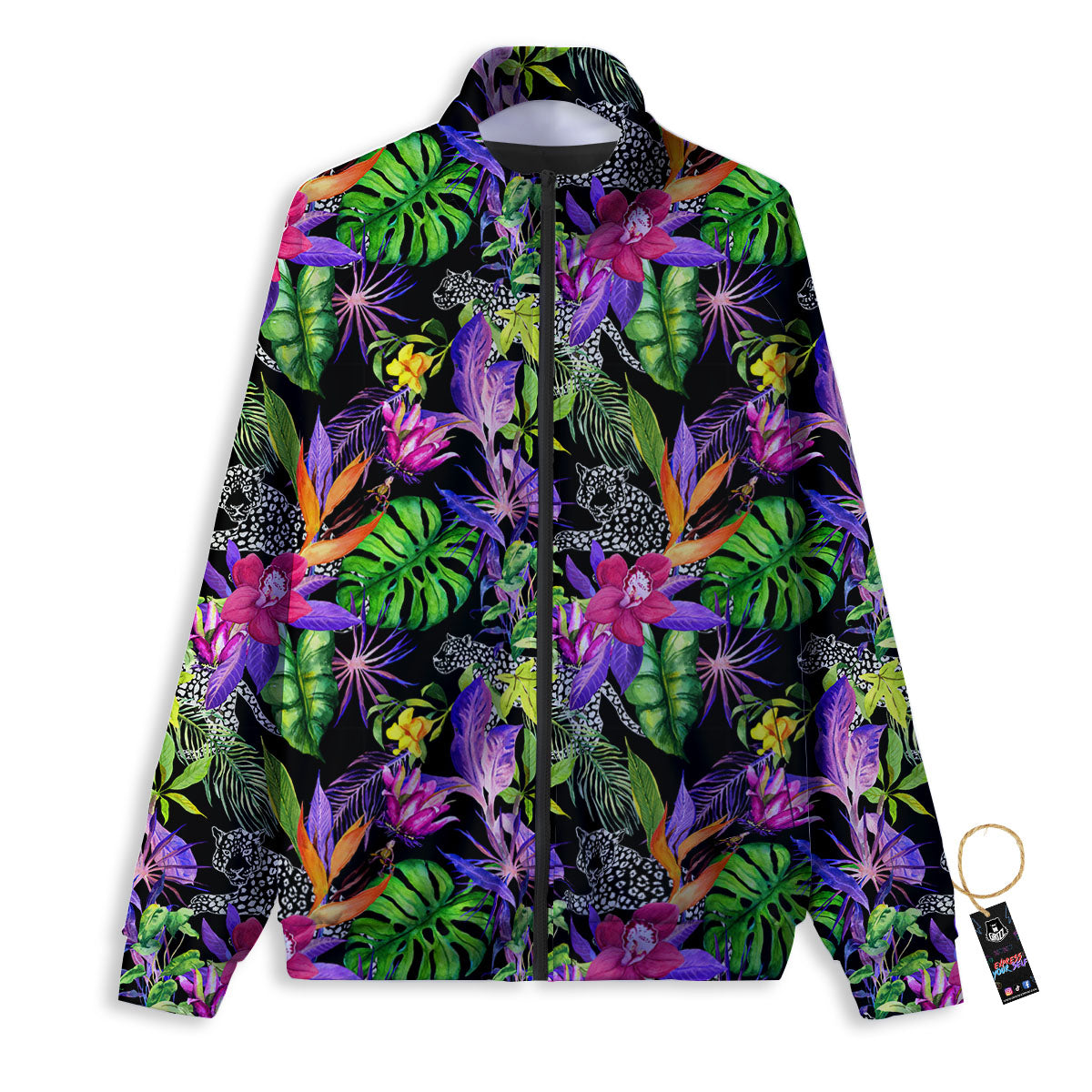 Tropical Flower Leaf Light Print Pattern Track Jacket-grizzshop