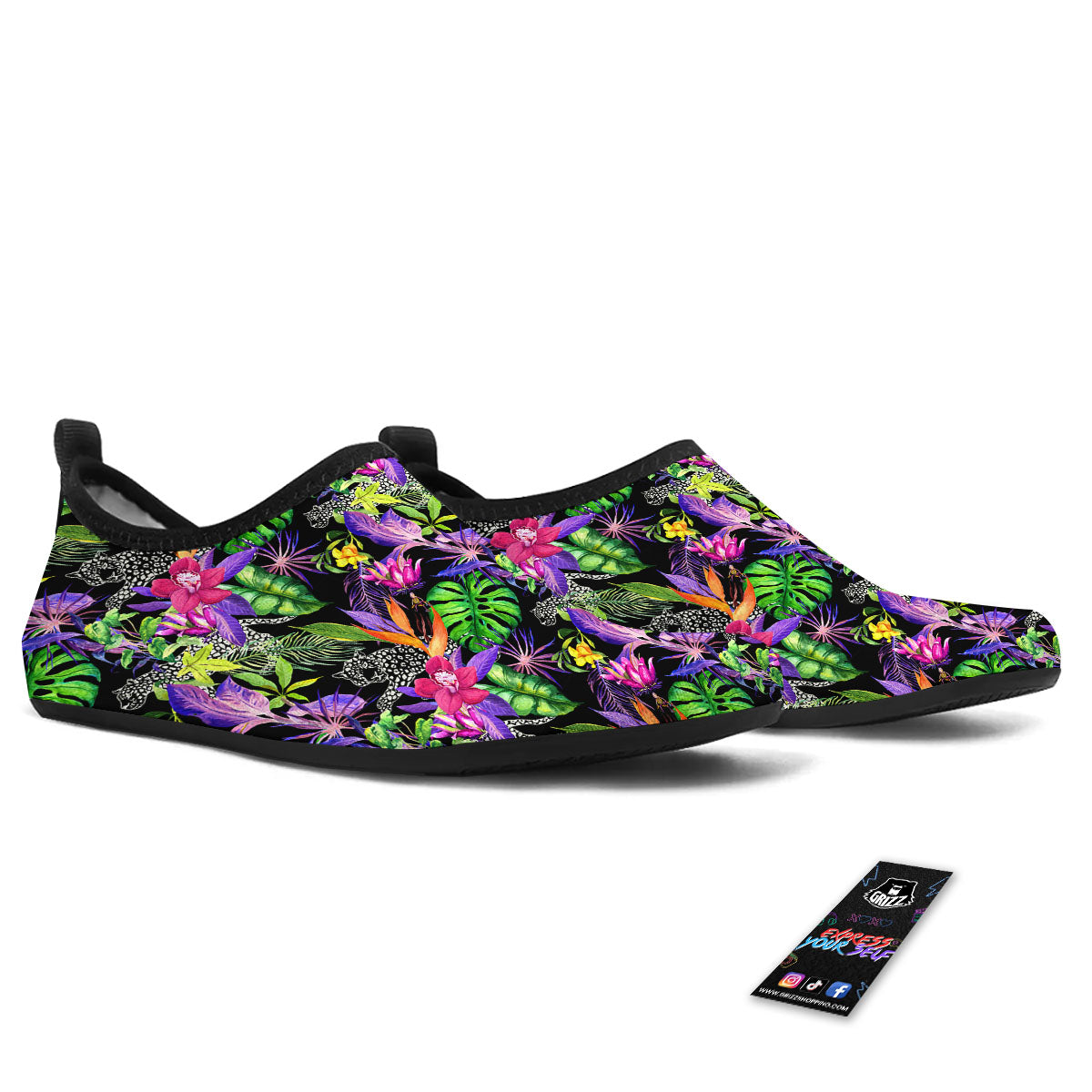 Tropical Flower Leaf Light Print Pattern Water Shoes-grizzshop